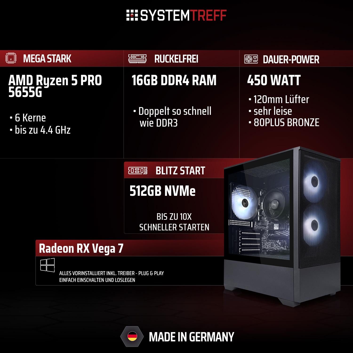 SYSTEMTREFF AMD Ryzen 5 PRO 5655G mit Radeon RX Vega 7 Business-PC-Komplettsystem (27", AMD 5655G 5655G, RX Vega 7, 16 GB RAM, 512 GB SSD)