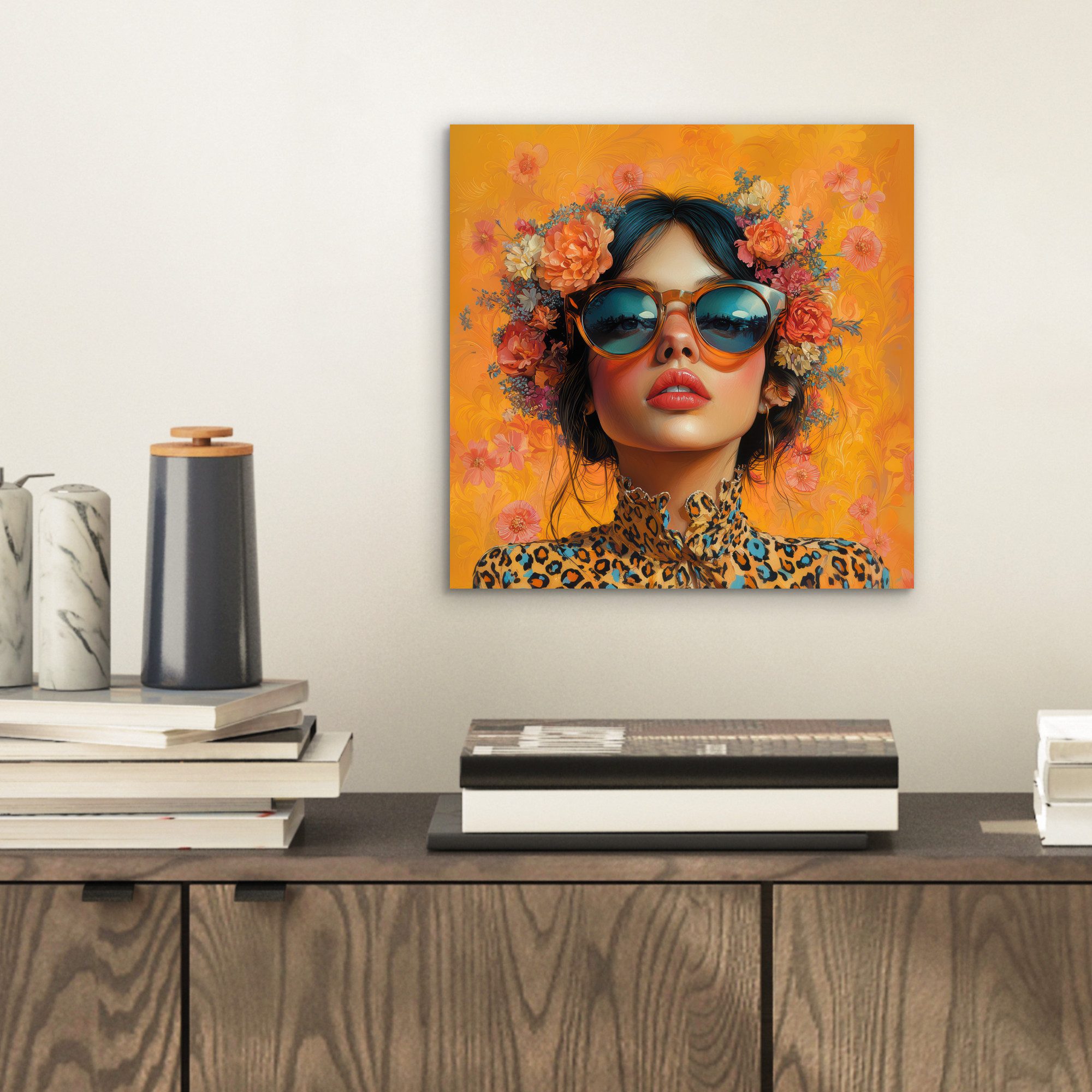 MuchoWow Metallbild Frau - Blumen - günstig online kaufen