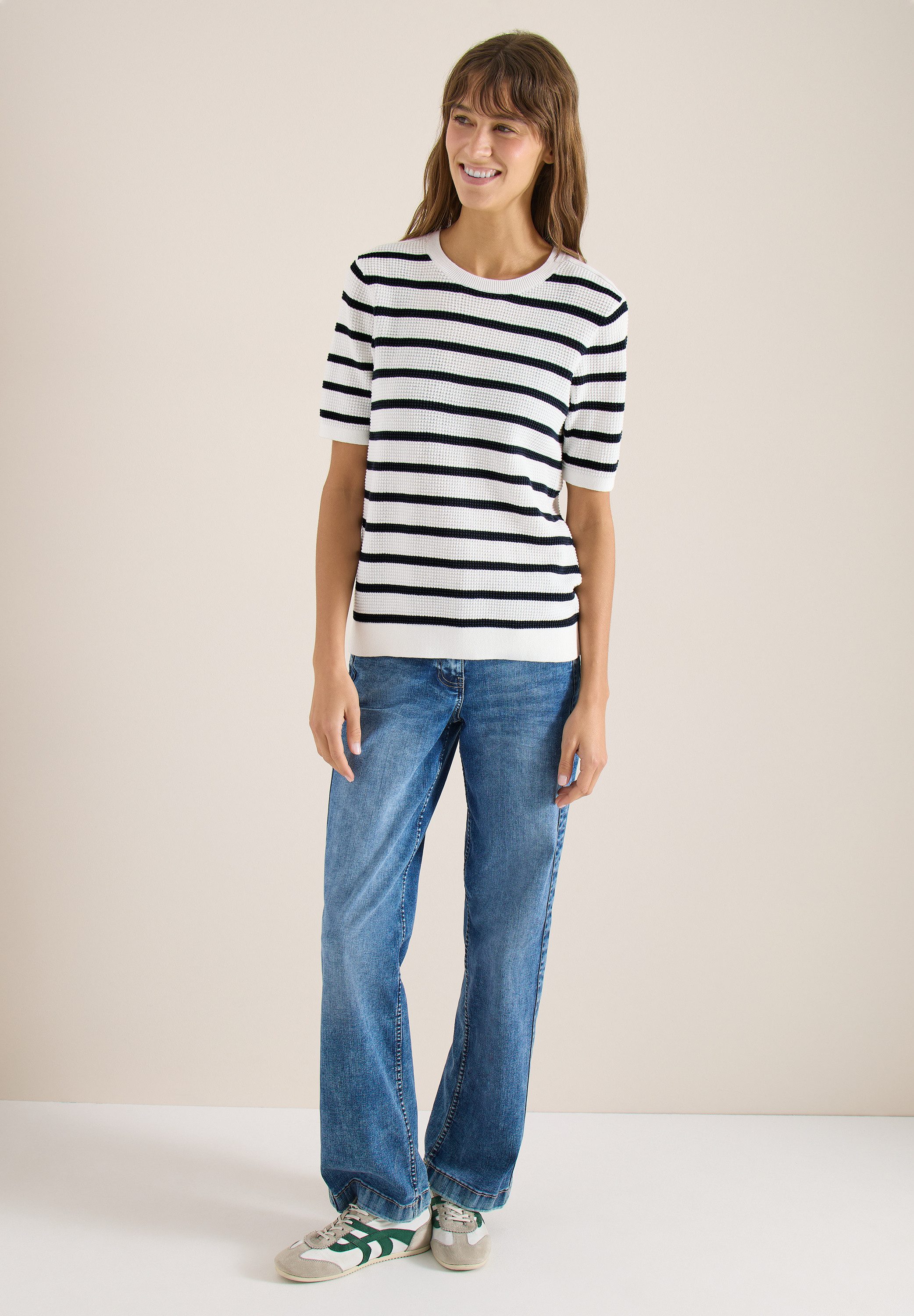 CECIL Kurzarmpullover aus reiner Baumwolle