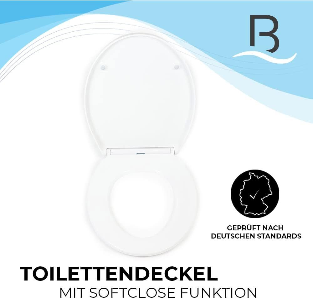 Bath4U WC-Sitz WC Sitz 37x46 cm Weiß aus Urea-Duroplast Absenkautomatik bis 150kg, Farbecht & Pflegeleicht Inkl. Montagezubehör & Mikrofasertuch Set – Bild 4 von 5