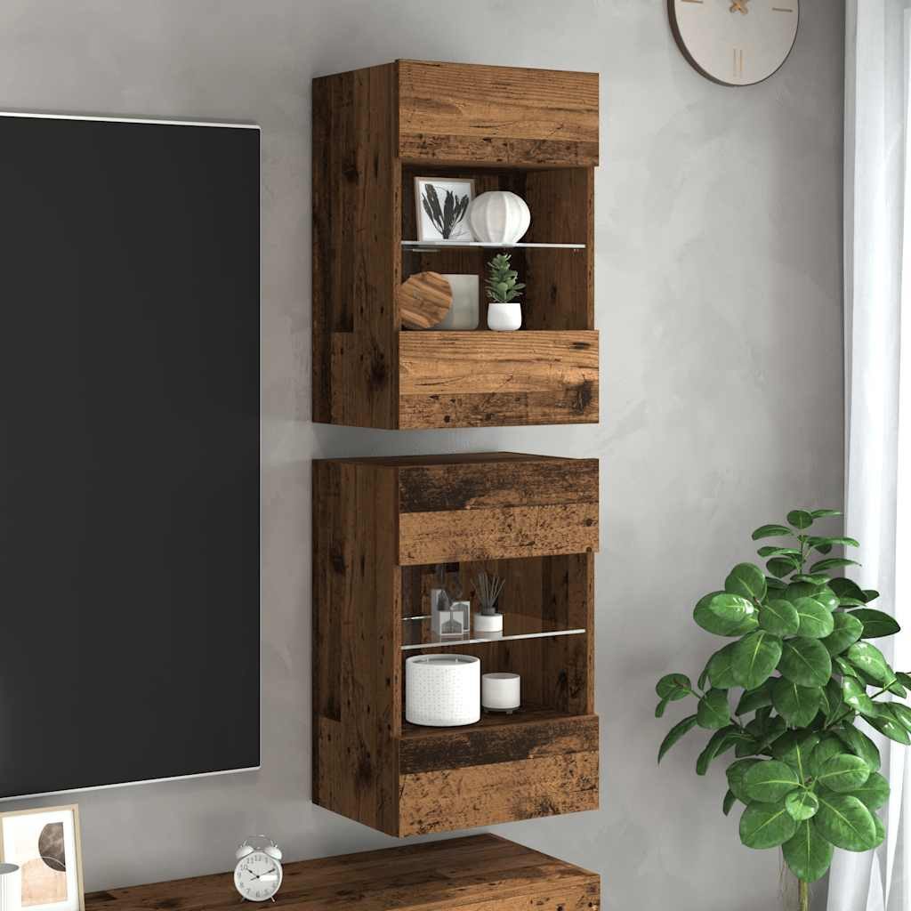 vidaXL TV-Wand Wandschränke mit LED-Leuchten für TV 2 Stk. Altholz-Optik, (2-St)