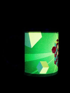 PSYWORK Tasse Fluo Cup Neon Motiv Tasse "Slanted Cube Pink", Keramik, UV-aktiv, leuchtet unter Schwarzlicht