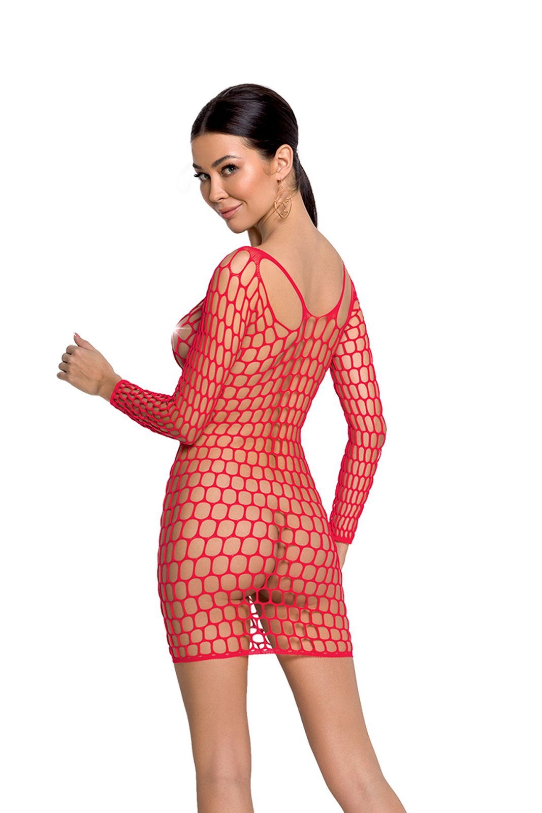 langarm (1-tlg) transparent Netzkleid Netzkleid in rot Passion Minikleid