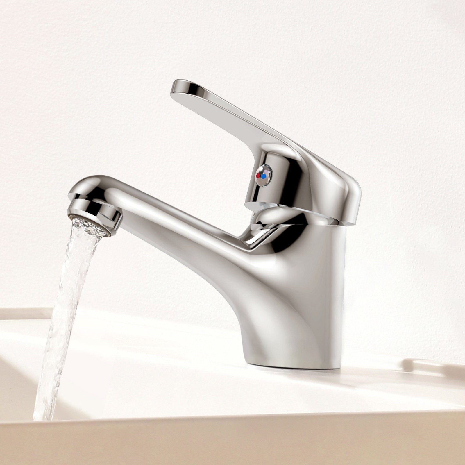 Auralum Waschtischarmatur Wasserhahn Bad, Badarmatur wassersparend für Aufsatz-Waschbecken Mischbatterie, Chrom