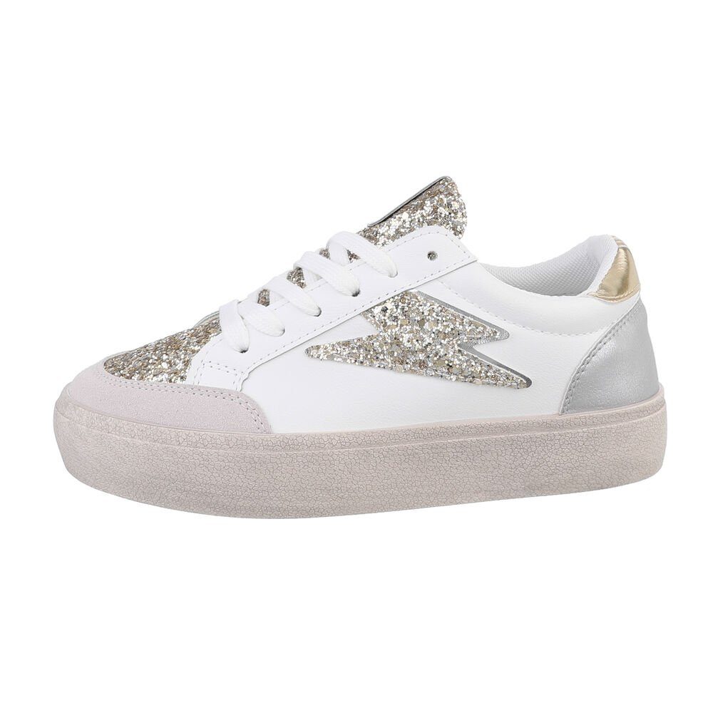 Ital-Design Damen Low-Top Freizeit Sneaker Flach Sneakers Low in Weiß