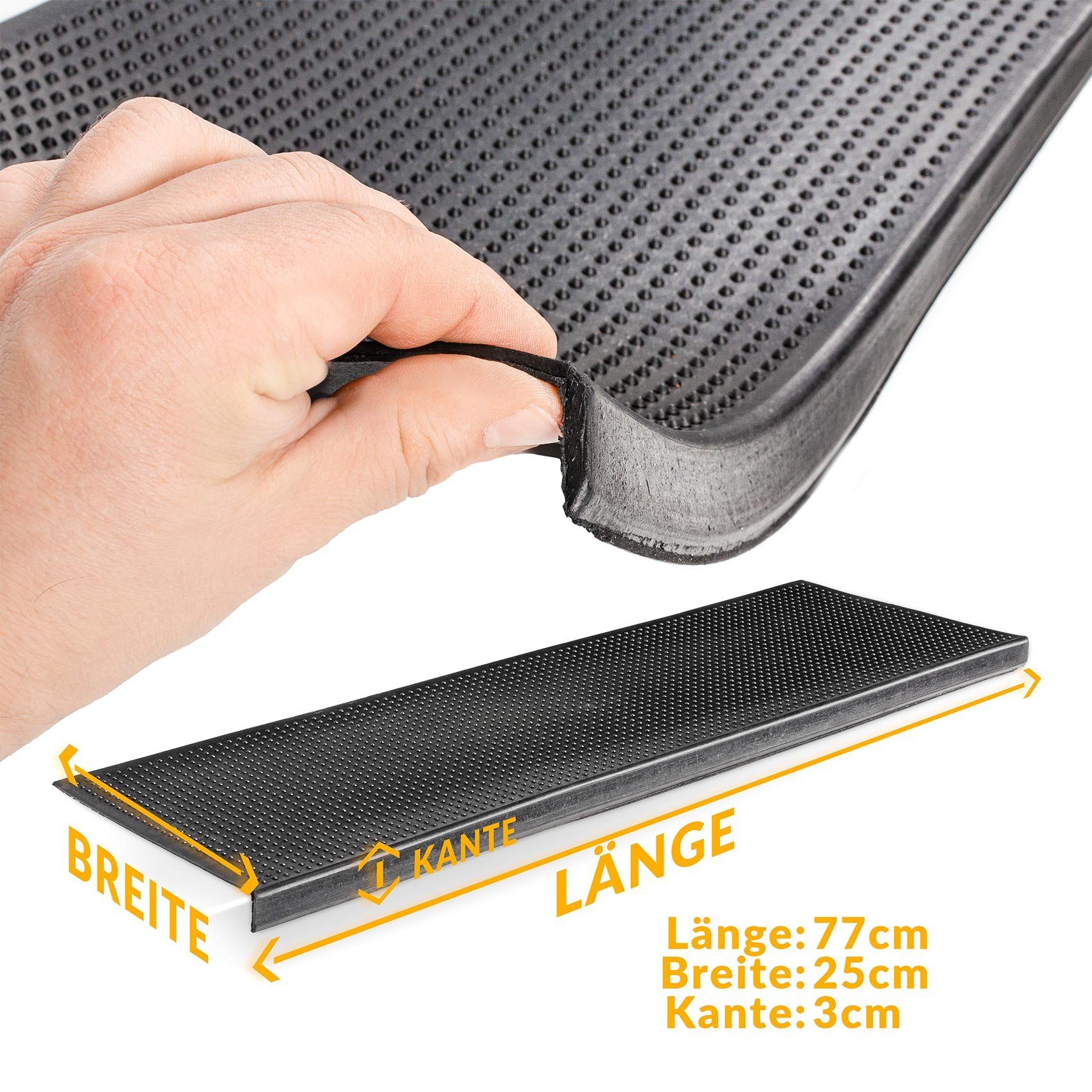ANRO Stufenmatte Stufenschutz aus Gummi Treppenschutz Treppenmatte, Eckig, mit Pins Größe 25x77cm - rutschischer & anpassbar