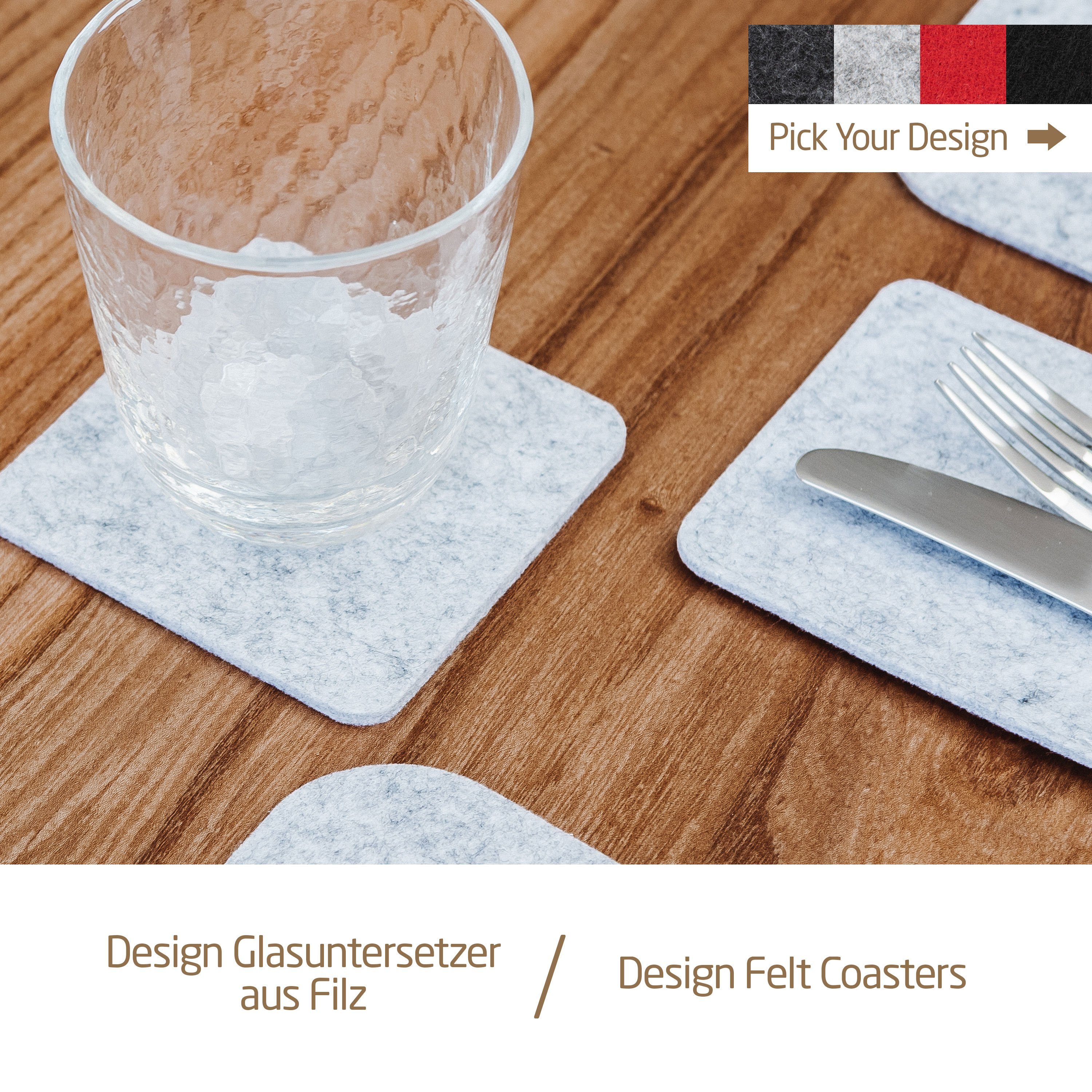 Miqio Glasuntersetzer 10 Tischdekoration 10cm, Filzuntersetzer Tischsets, Glasuntersetzer Set mit Dunkelgrau 10-tlg., (Dekokissen), und Einrichtungsartikel Leder-Label Glasuntersetzer, Ökotex zertifiziert. (Platzsetz, für Sitzkissen) er MIQIO Schadstoffgeprüft. Tischläufer, 10 Zubehör