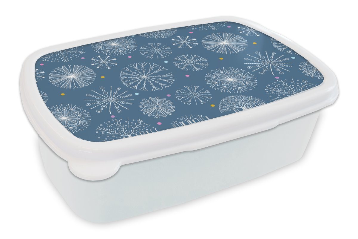 MuchoWow Lunchbox Schneeflocke - Muster - Winter, Kunststoff, (2-tlg), Brotbox für Kinder und Erwachsene, Brotdose, für Jungs und Mädchen weiß | Lunchboxen