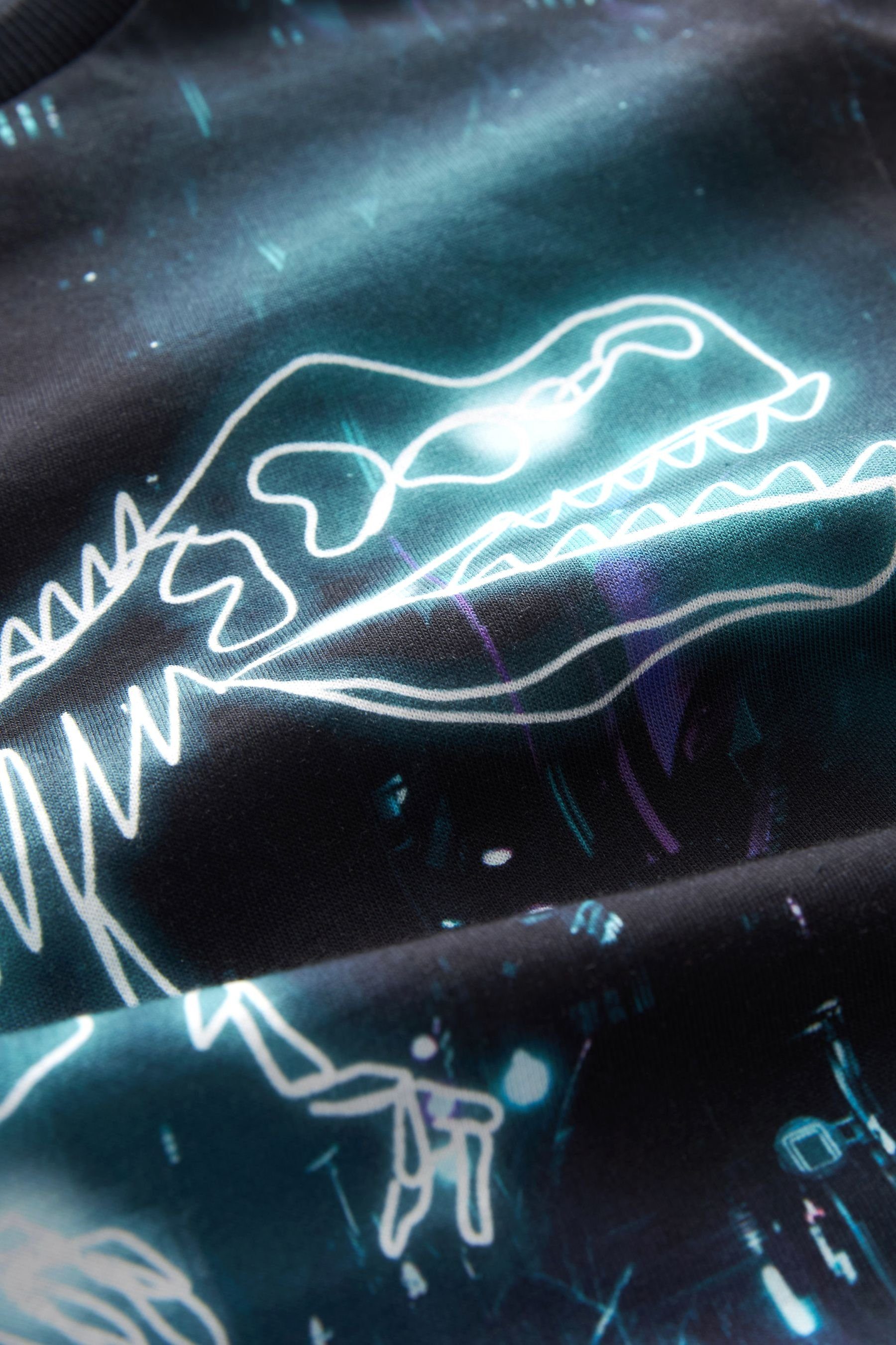 Next T-Shirt Kurzärmeliges Dinosaur durchgehendem Glowing T-Shirt Print mit (1-tlg) Neon