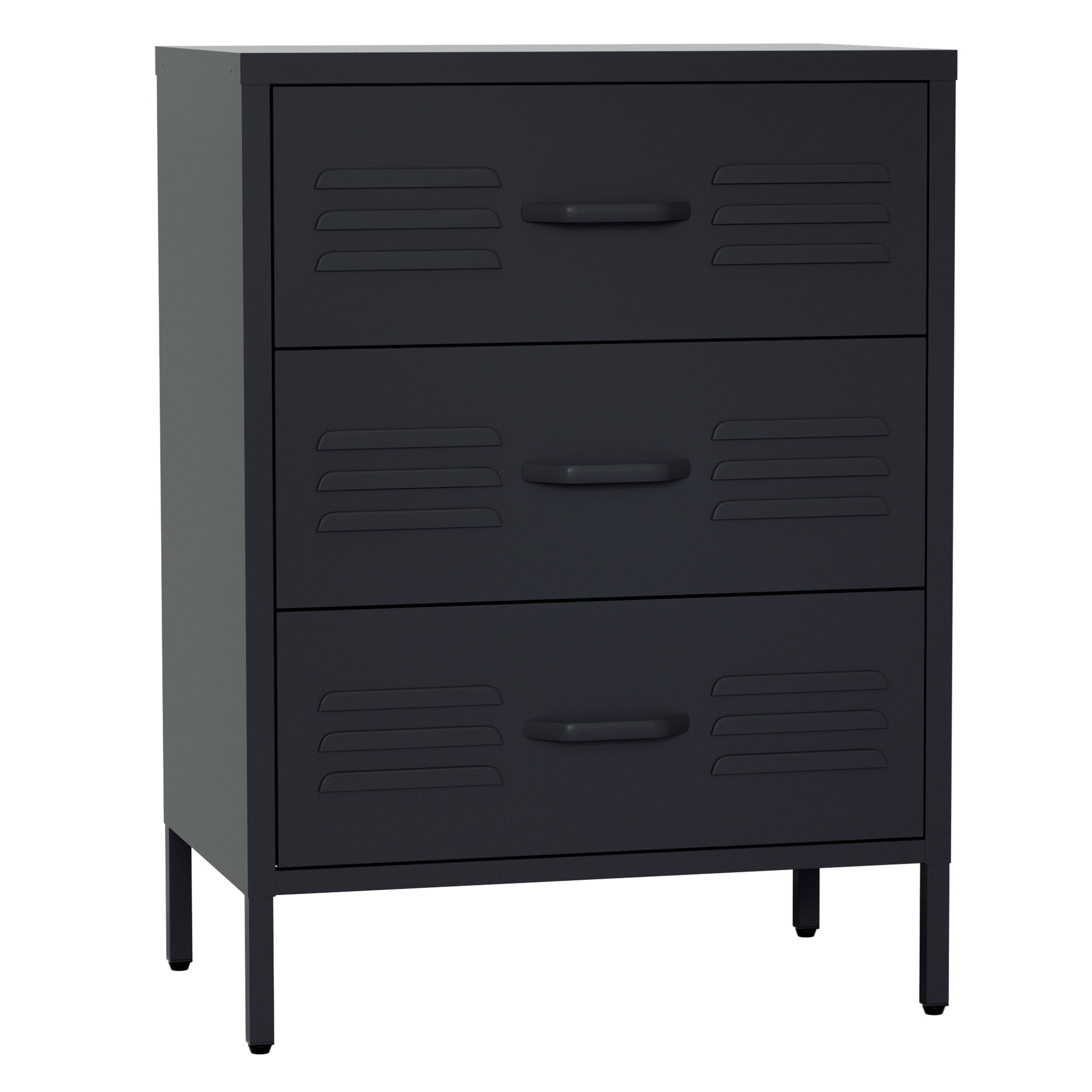 STEELSØN Kommode Mizar (Sideboard schwarz, 80x60x38 cm), 3 Schubladen, höhenverstellbare Füße