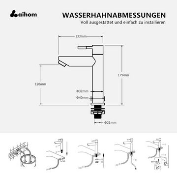 aihom Waschtischarmatur Einhebel-Kaltwasserhahn, Badarmatur, Einhebel-Gast-Waschtischbatterie, schwarz