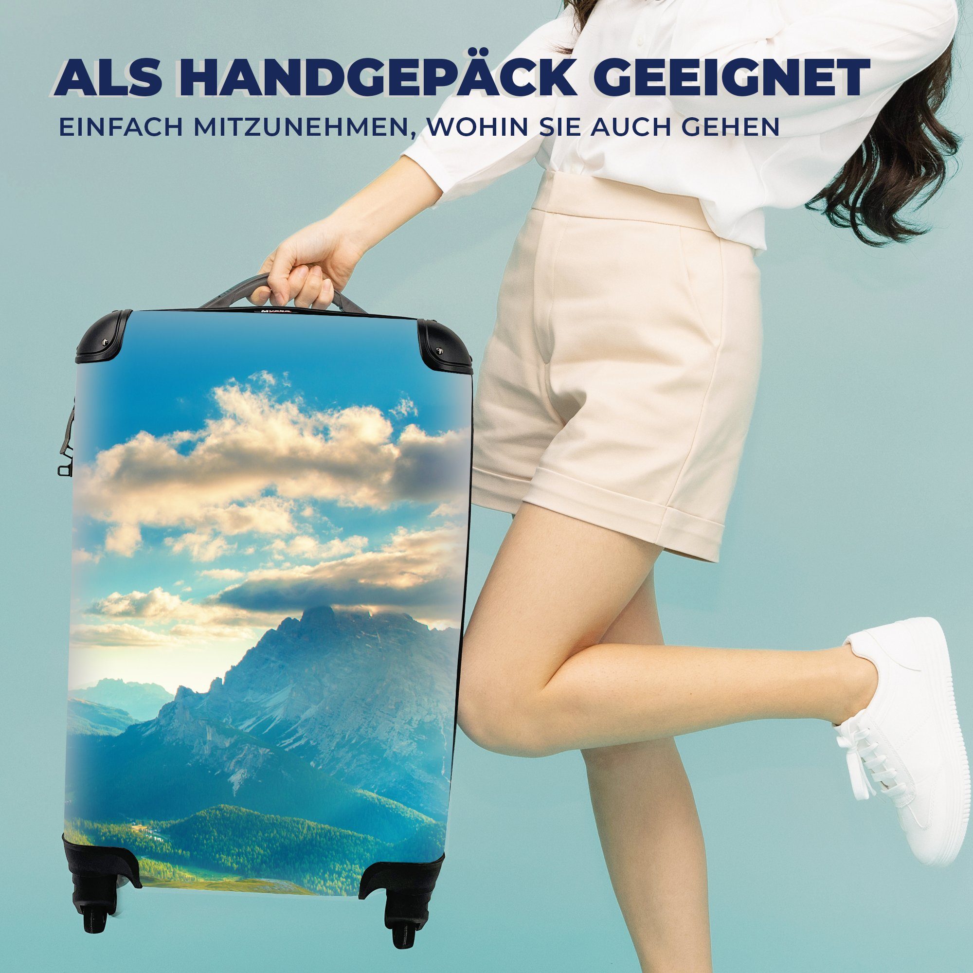 Ferien, MuchoWow - Alpen - Reisekoffer Sonne Natur, 4 Handgepäckkoffer mit Reisetasche für Rollen, Handgepäck rollen, Trolley,