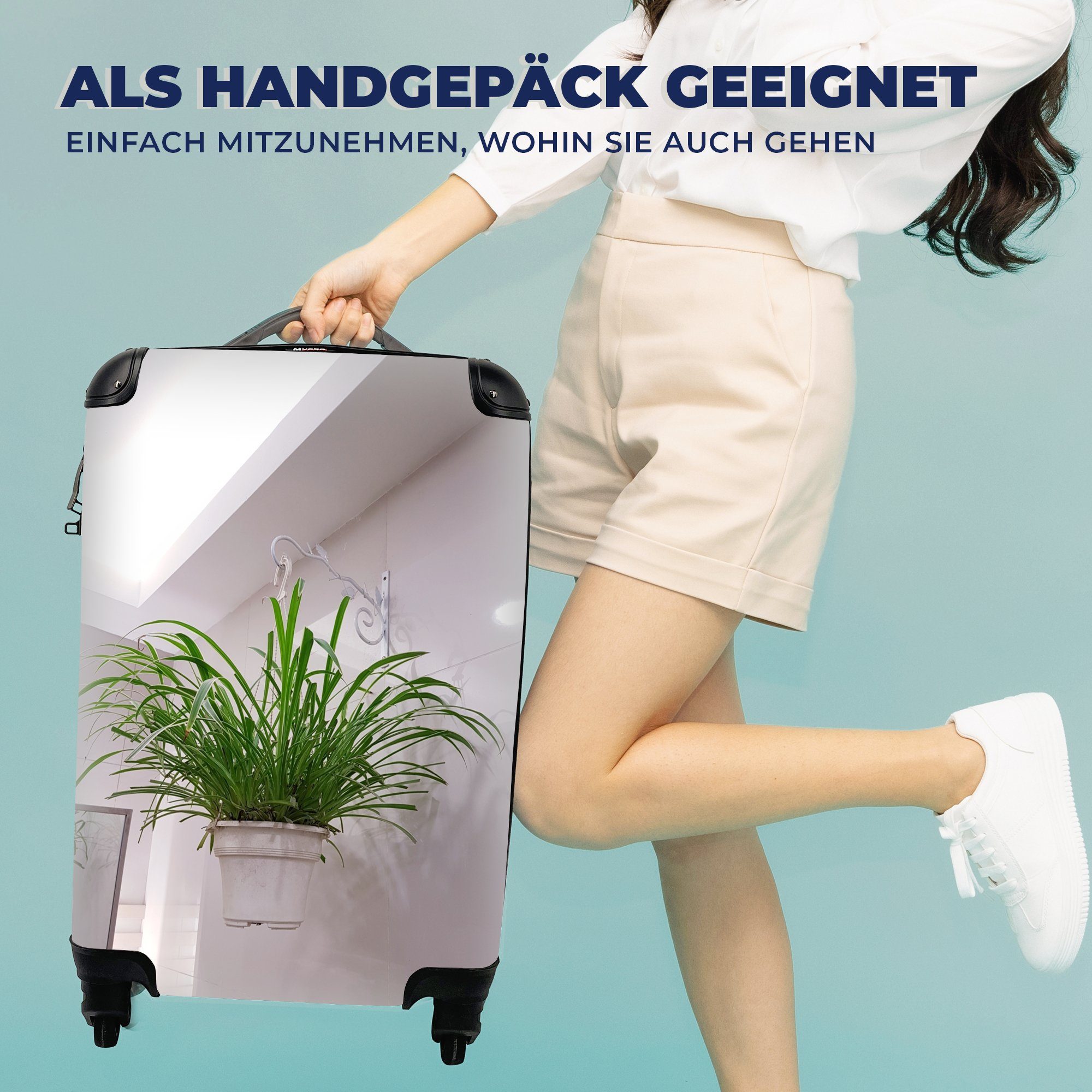 MuchoWow Handgepäckkoffer Hängepflanze im Haus, Rollen, rollen, Handgepäck Ferien, Reisekoffer 4 mit Reisetasche Trolley, für