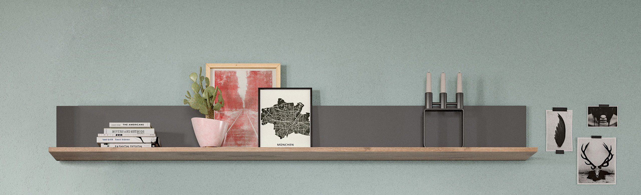 Newroom Wandboard Eiche 180 cm, Wandboard Basalt Grau Eiche Wandregal Hängeregal Industrial Modern...