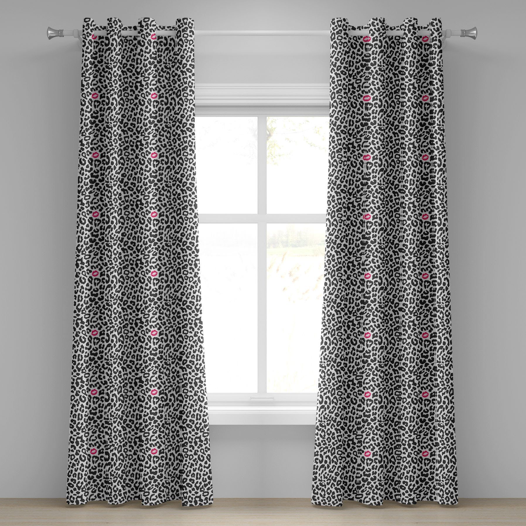 Gardine Dekorative 2-Panel-Fenstervorhänge für Schlafzimmer Wohnzimmer, Abakuhaus, Safari Gepard-Leopard-Kuss