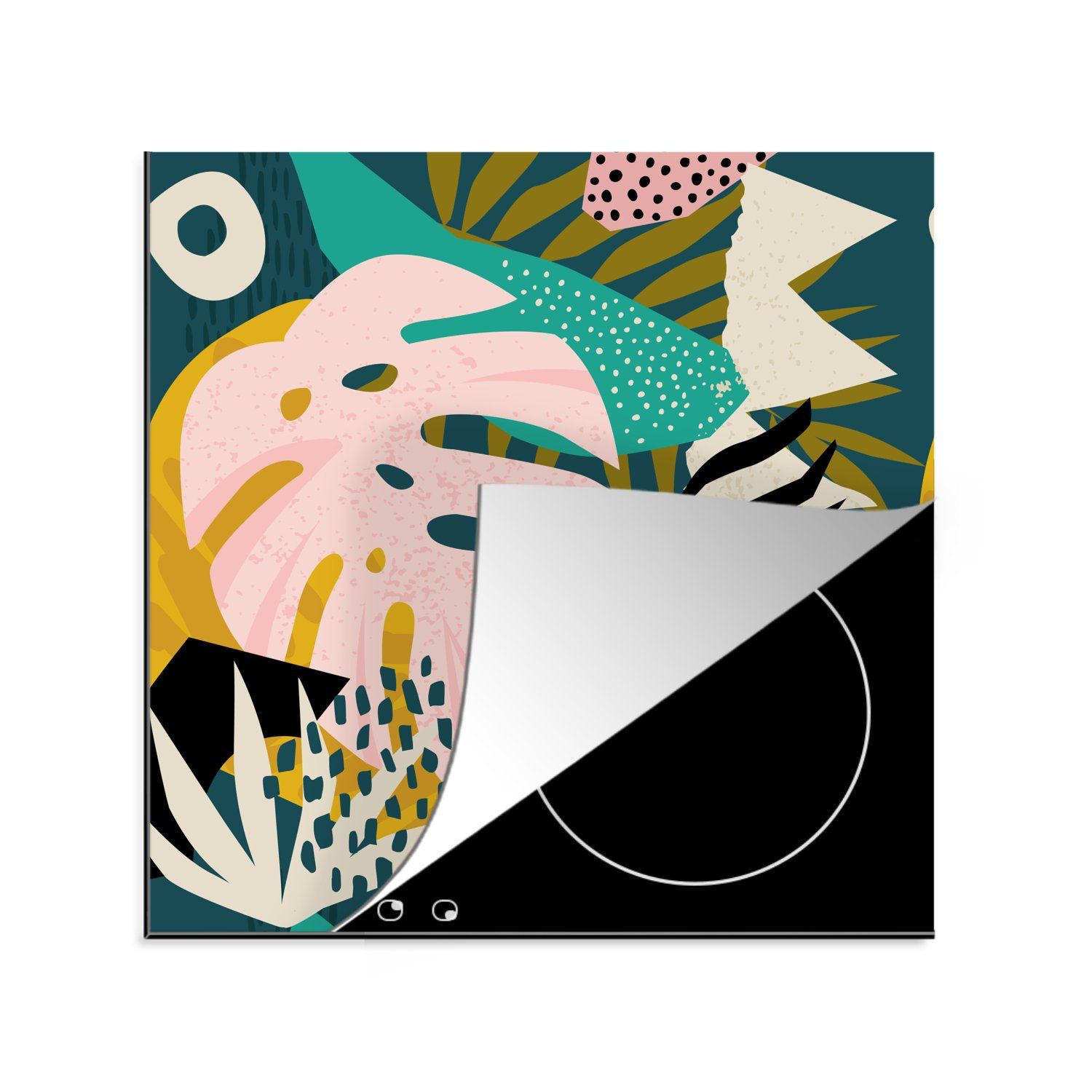 MuchoWow Herdblende-/Abdeckplatte Blätter - Farben - Muster - Mädchen - Kinder - Rosa - Kind, Vinyl, (1 tlg), 78x78 cm, Ceranfeldabdeckung, Arbeitsplatte für küche