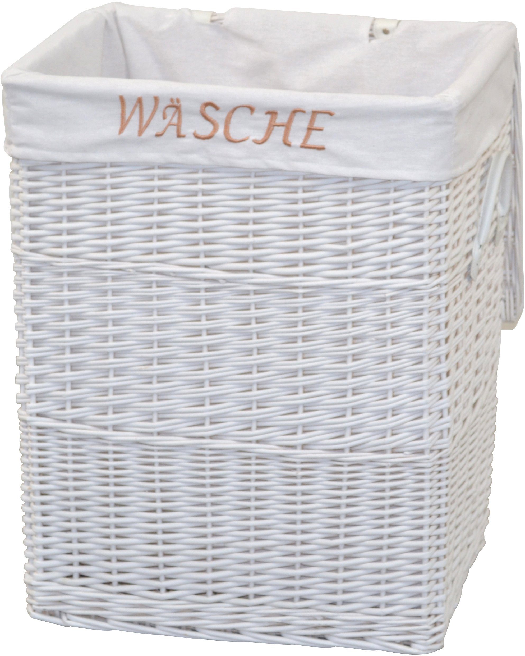 HOFMANN LIVING AND MORE Wäschekorb, aus Weide, handgefertigt mit herausnehmbarem  Stoffeinsatz, 47x35x61cm