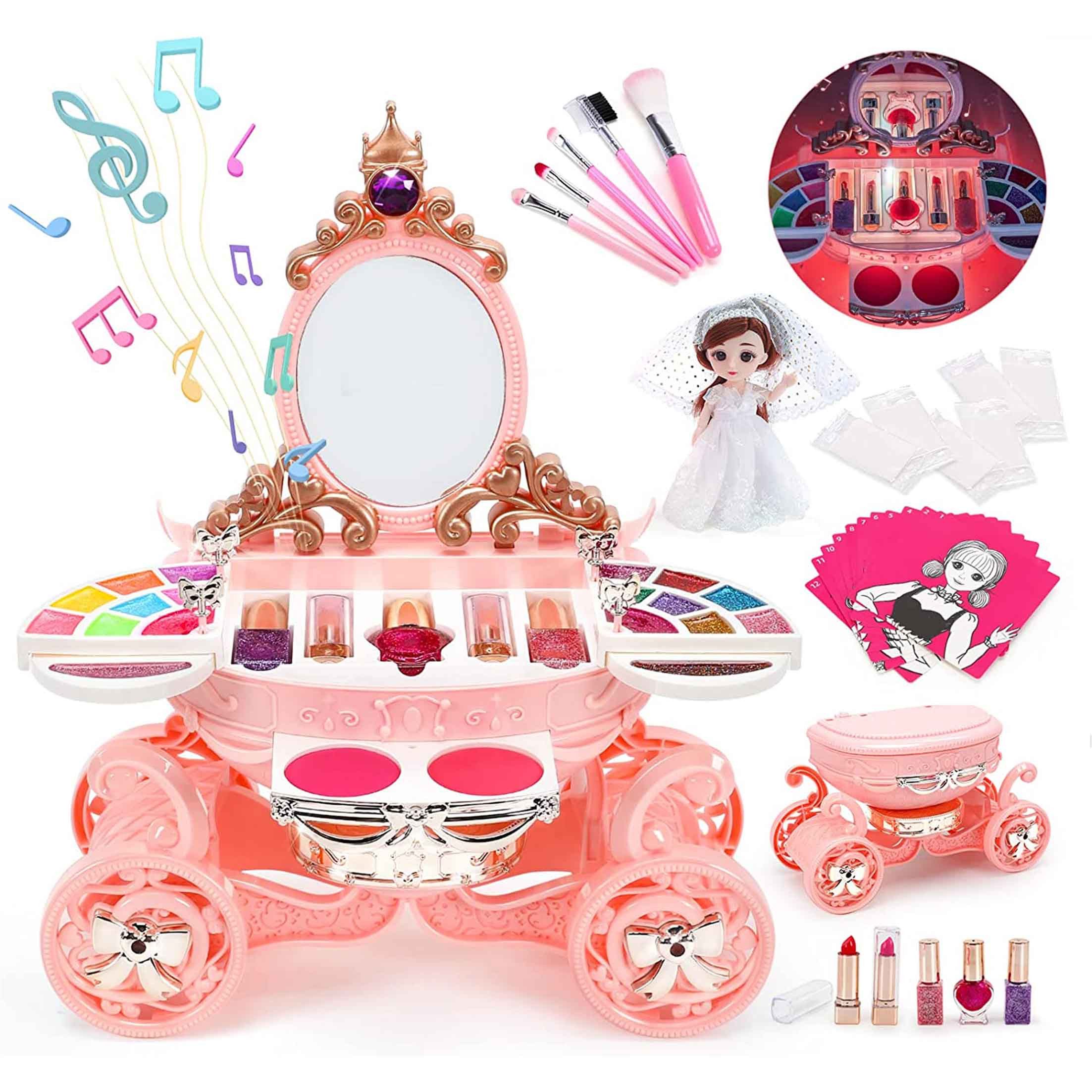 KINSI Kosmetik-Set Kinderkosmetikset 55 pcs, Farbe Schminktisch Kosmetik, Kinderspielzeug, 55-tlg., Kleines Mädchen Schminkkoffer Lippenstift, Prinzessin Nagelkunst