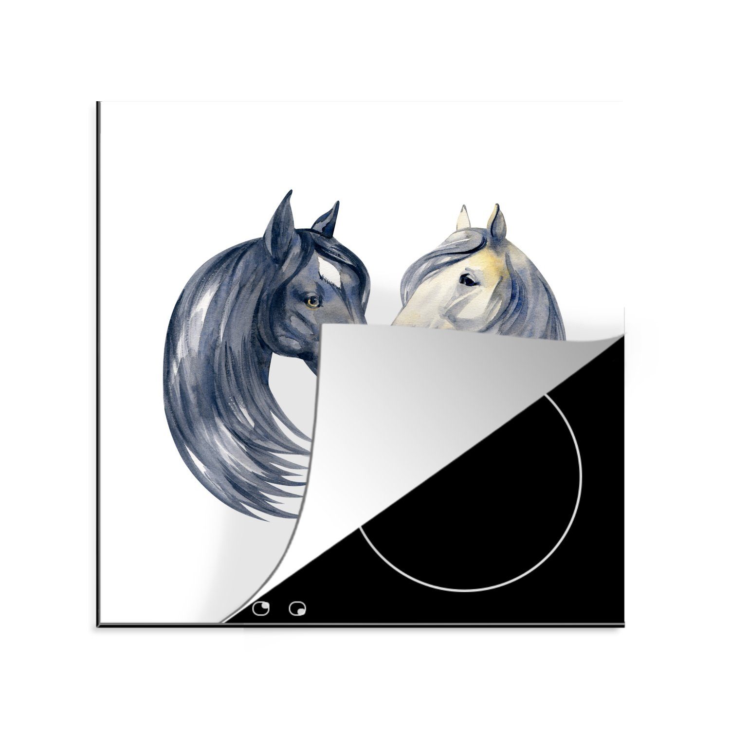 MuchoWow Herdblende-/Abdeckplatte Pferde - Aquarell - Weiß - Mädchen - Kinder - Mädchen, Vinyl, (1 tlg), 78x78 cm, Ceranfeldabdeckung, Arbeitsplatte für küche