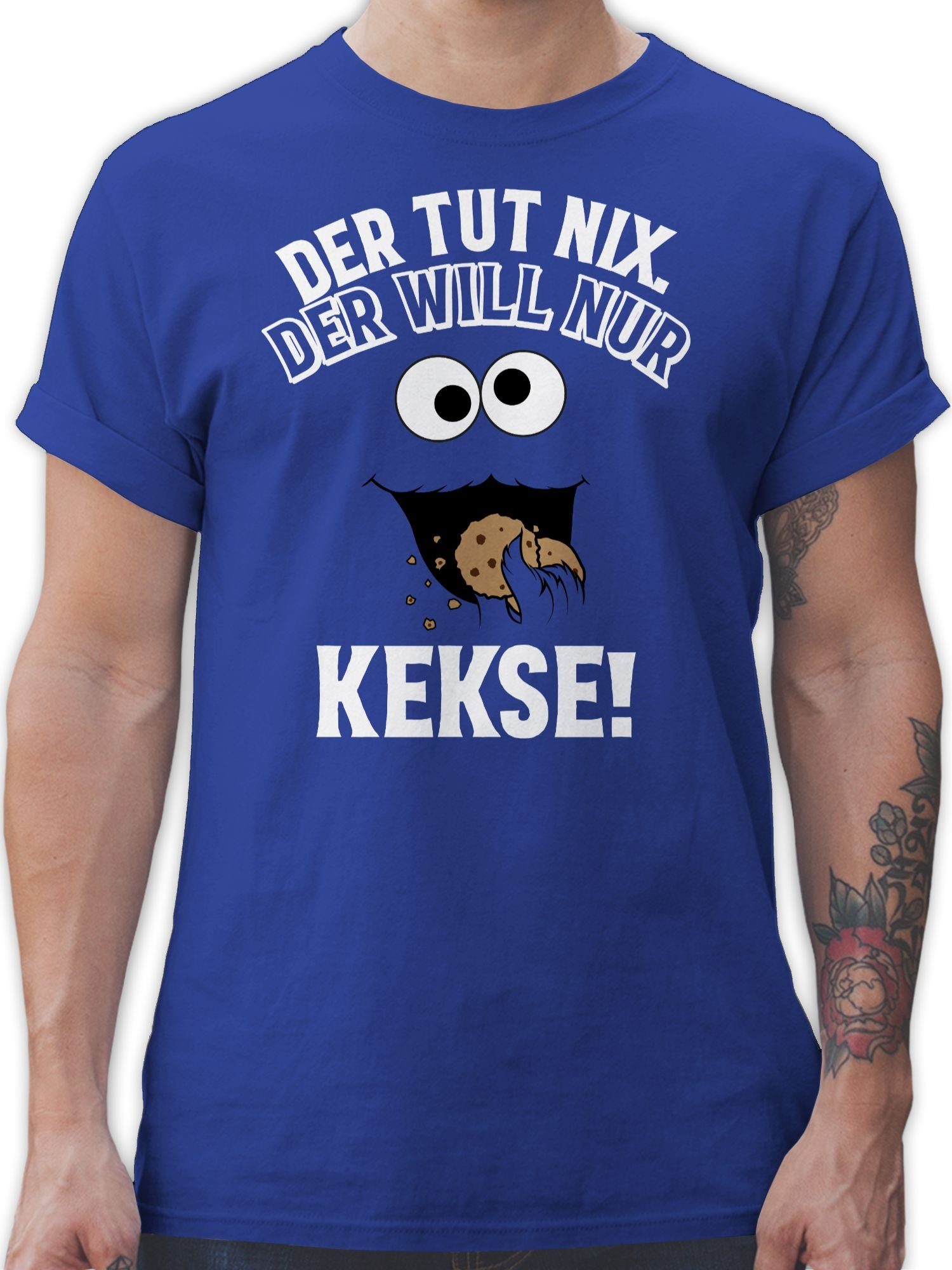 Shirtracer T-Shirt Der tut nix. Der will nur Kekse! - weiß/schwarz Karneval Outfit 1 Royalblau
