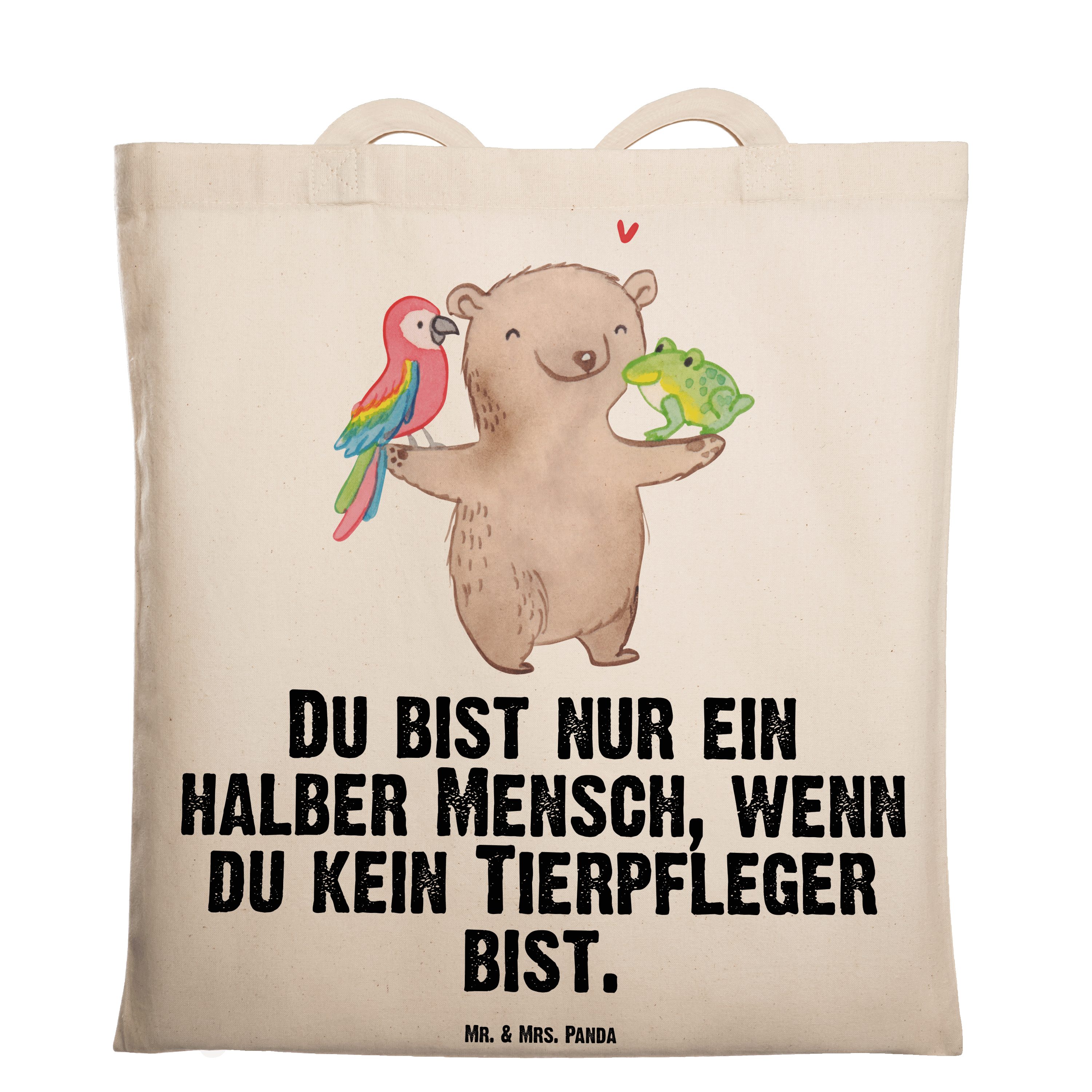 Mr. & Panda Mrs. - Tierpfleger Danke, mit Tragetasche Ei - Herz Stoffbeutel, Transparent (1-tlg) Geschenk