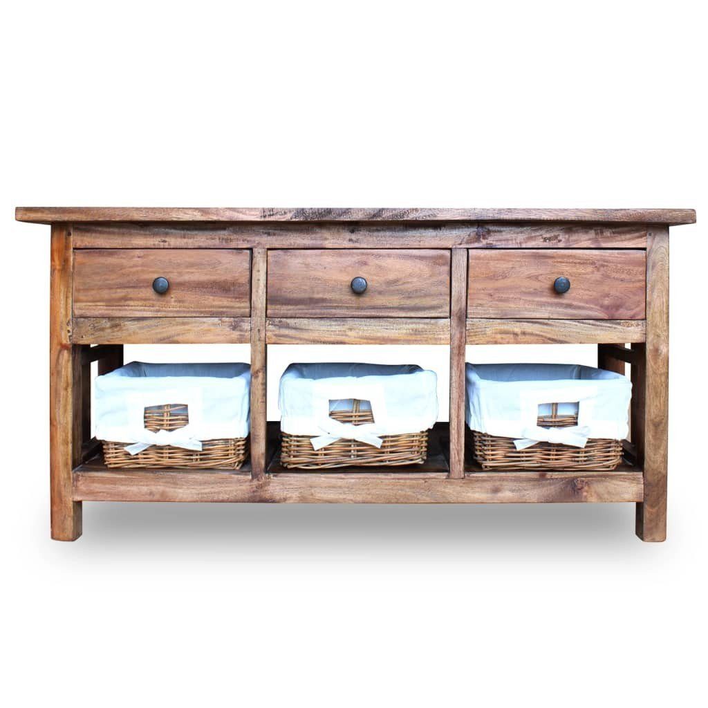 tinkaro Sideboard TEJAS Altholz Korbtisch Vintage Stil mit 3 Körben