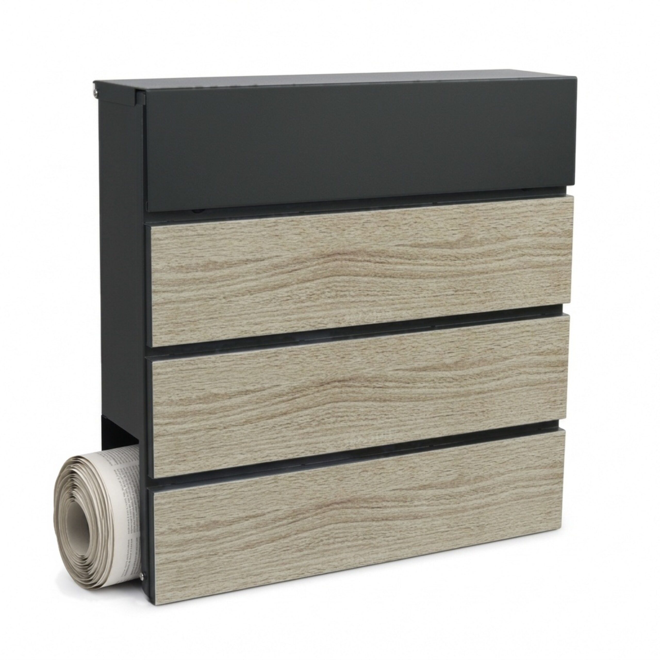 relaxdays Wandbriefkasten Briefkasten Holzoptik mit Zeitungsfach (1-St), Anthrazit