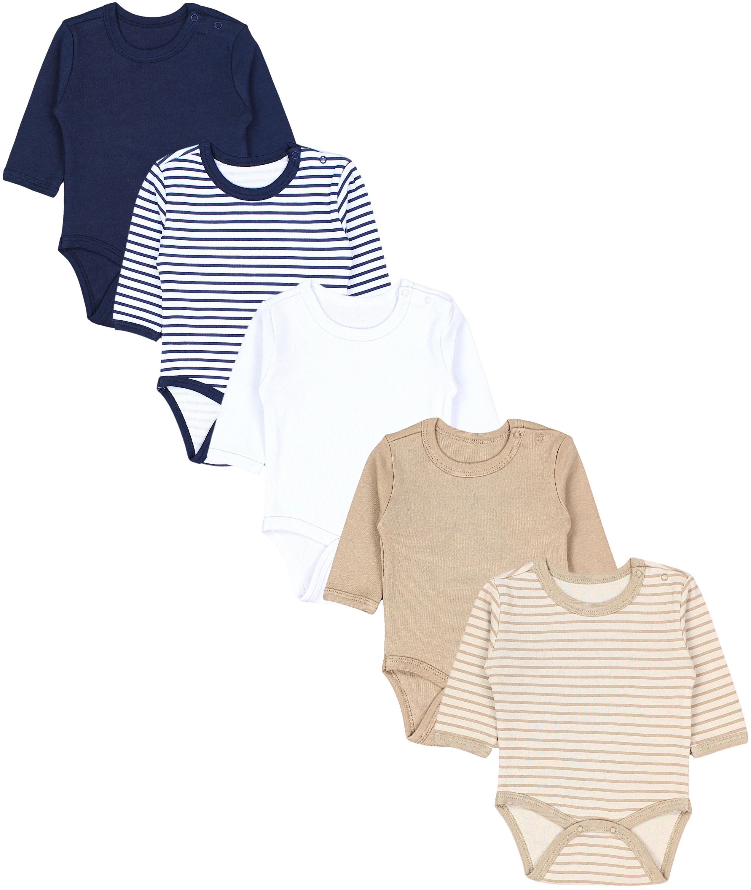 TupTam Baby Rompers met Lange Mouwen en Opdruk 5-Pack, Mamas Papas Schatz/Wit/Kleine Beer/Blauw/Groen, 74