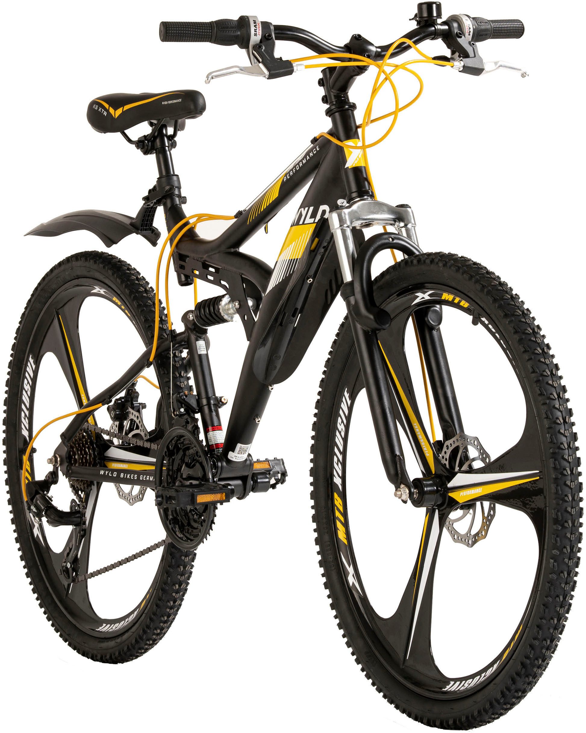 WYLD Mountain Bike Full Suspension 26'' Bliss Black-Yellow 21 Gears, 21-Speed, Derailleur Gears