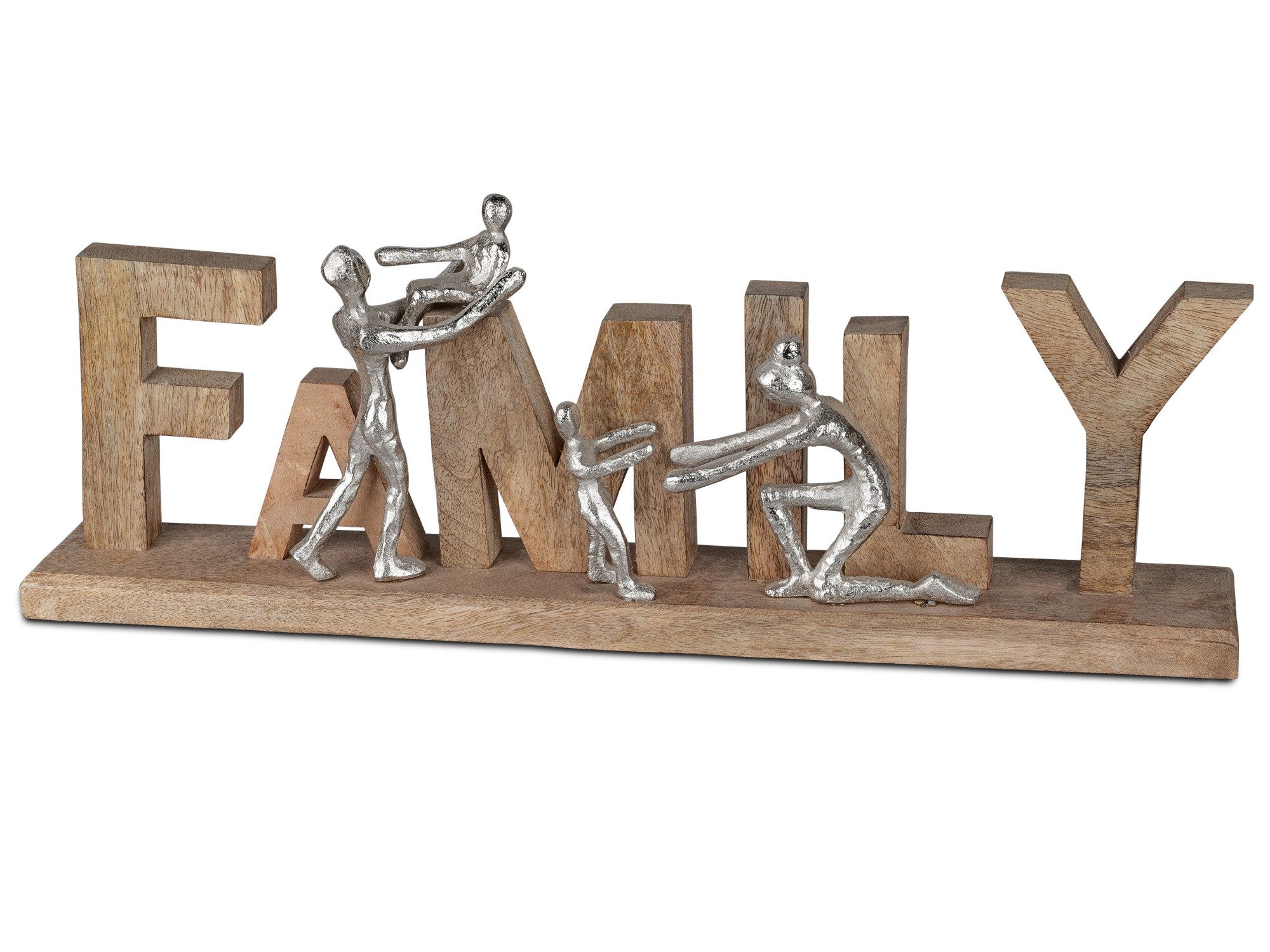 formano Dekoobjekt Family (Familie) aus Mangoholz & Aluminium, 52x20 cm – 529282, Moderne Skulptur für Wohnzimmer & Geschenkidee