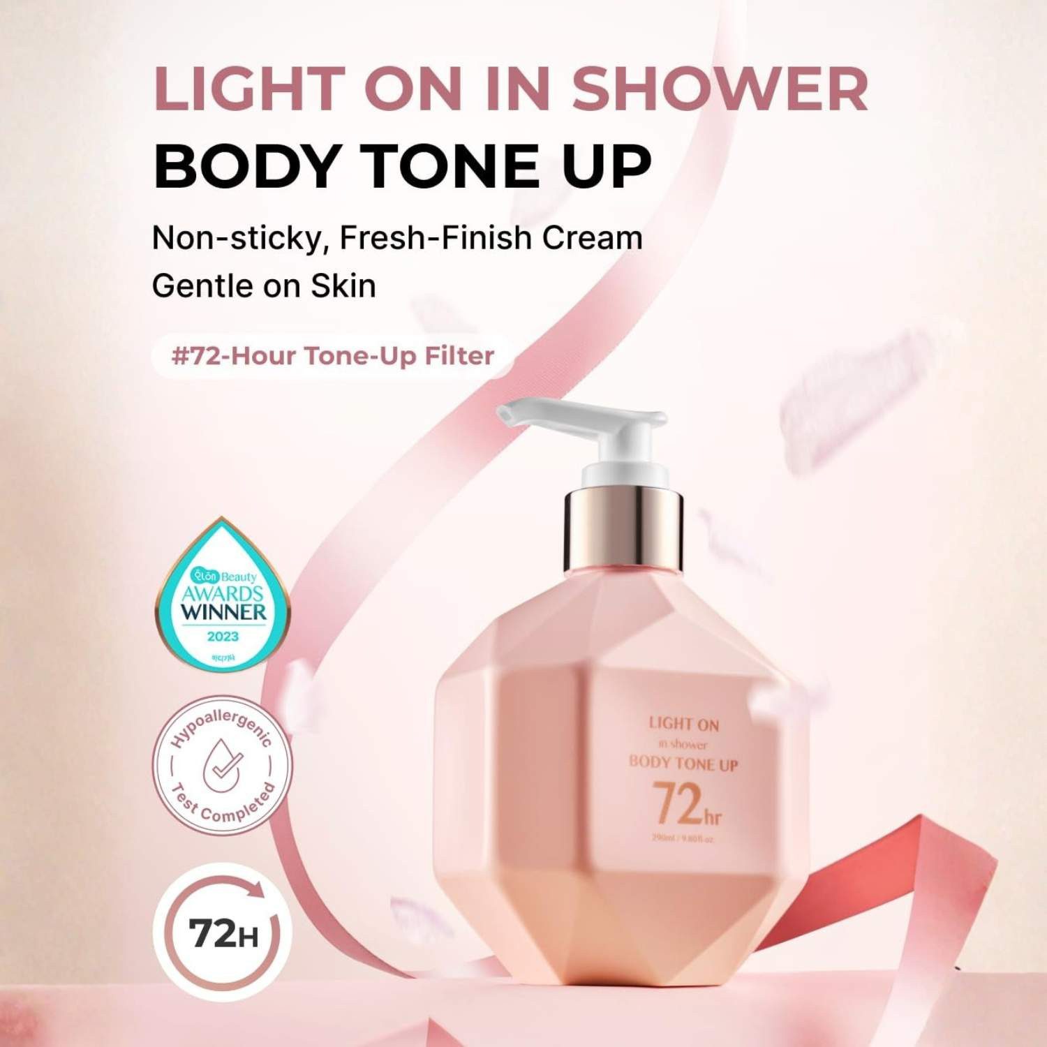 Beauty of Majesty Bodylotion Light On In Shower Body Tone Up Lotion 290ml – Aufhellende Körperpflege mit 72h Effekt, In-Shower Bodylotion mit Niacinamide, Milchprotein, Pfirsich & Provence Rose, Korean Skincare