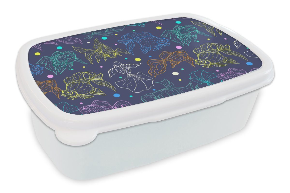 MuchoWow Lunchbox Neon - Fisch Brotbox Muster, Erwachsene, (2-tlg), - Kinder für für und Jungs Pastell Kunststoff, Mädchen Brotdose, weiß und 