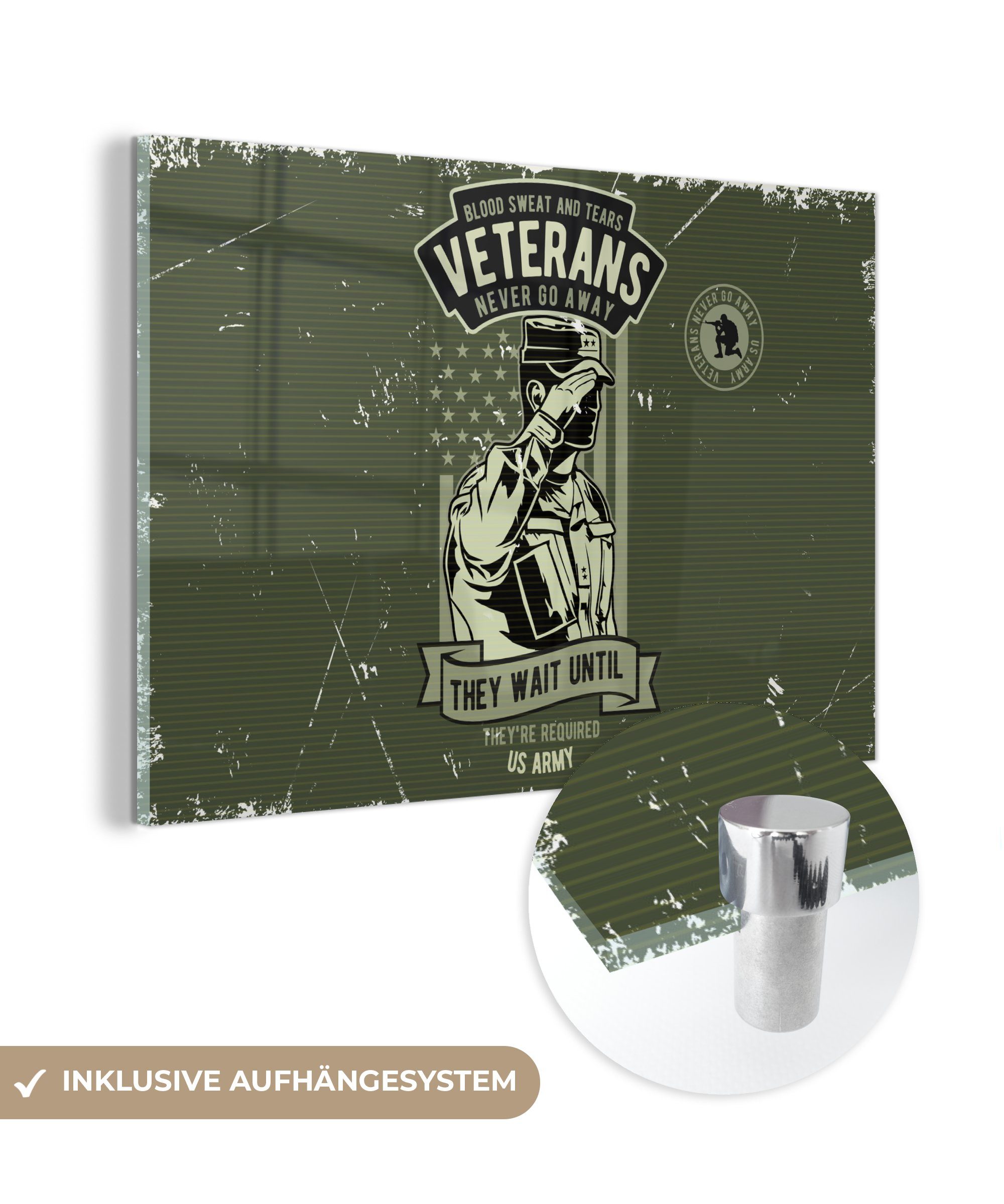 MuchoWow Acrylglasbild Vintage - Armee - Fahne, (1 St), Glasbilder - Bilder auf Glas Wandbild - Foto auf Glas - Wanddekoration | Bilder