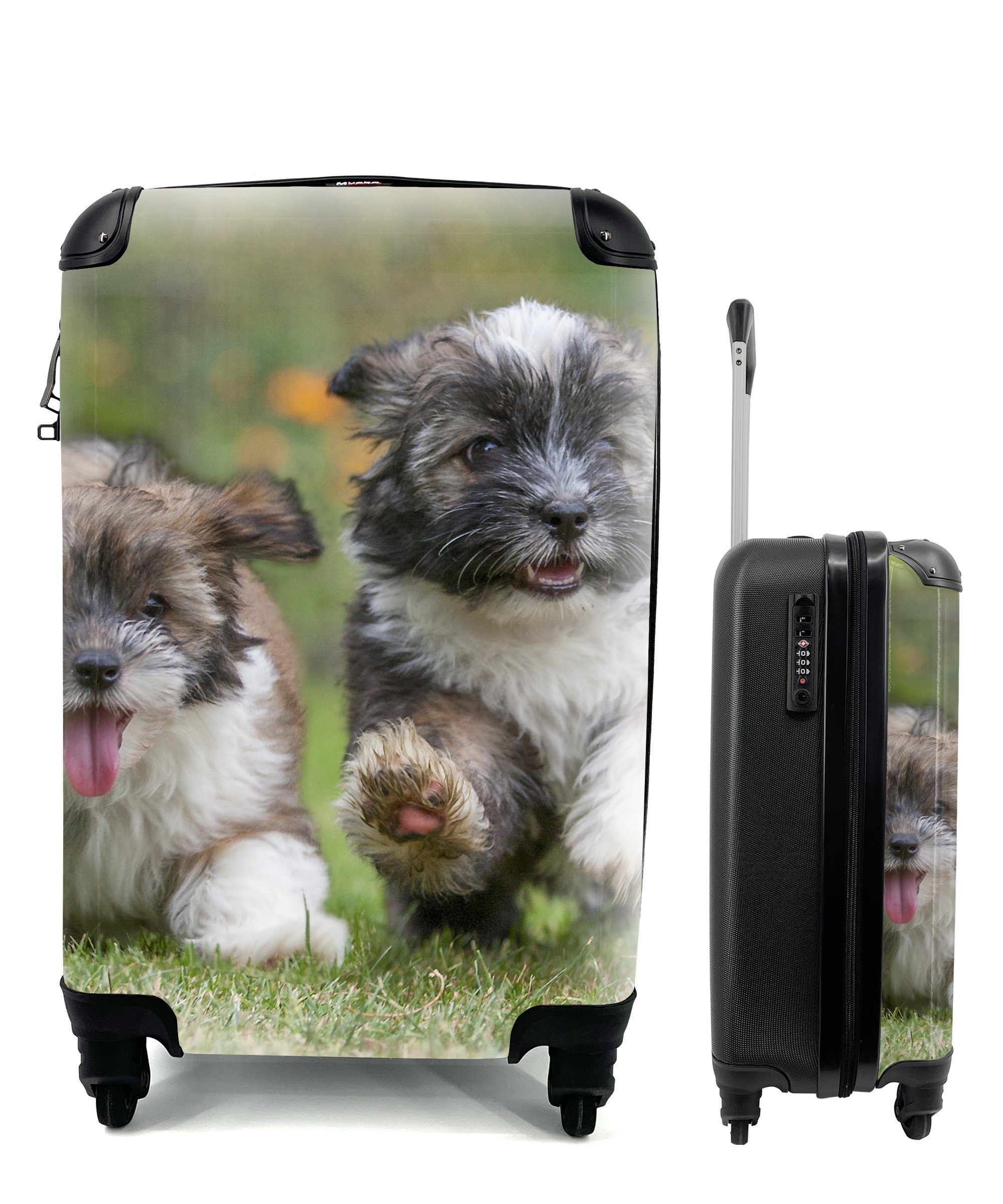 MuchoWow Handgepäckkoffer Welpen - Hunde - Tiere, 4 Rollen, Reisetasche mit rollen, Handgepäck für Ferien, Trolley, Reisekoffer