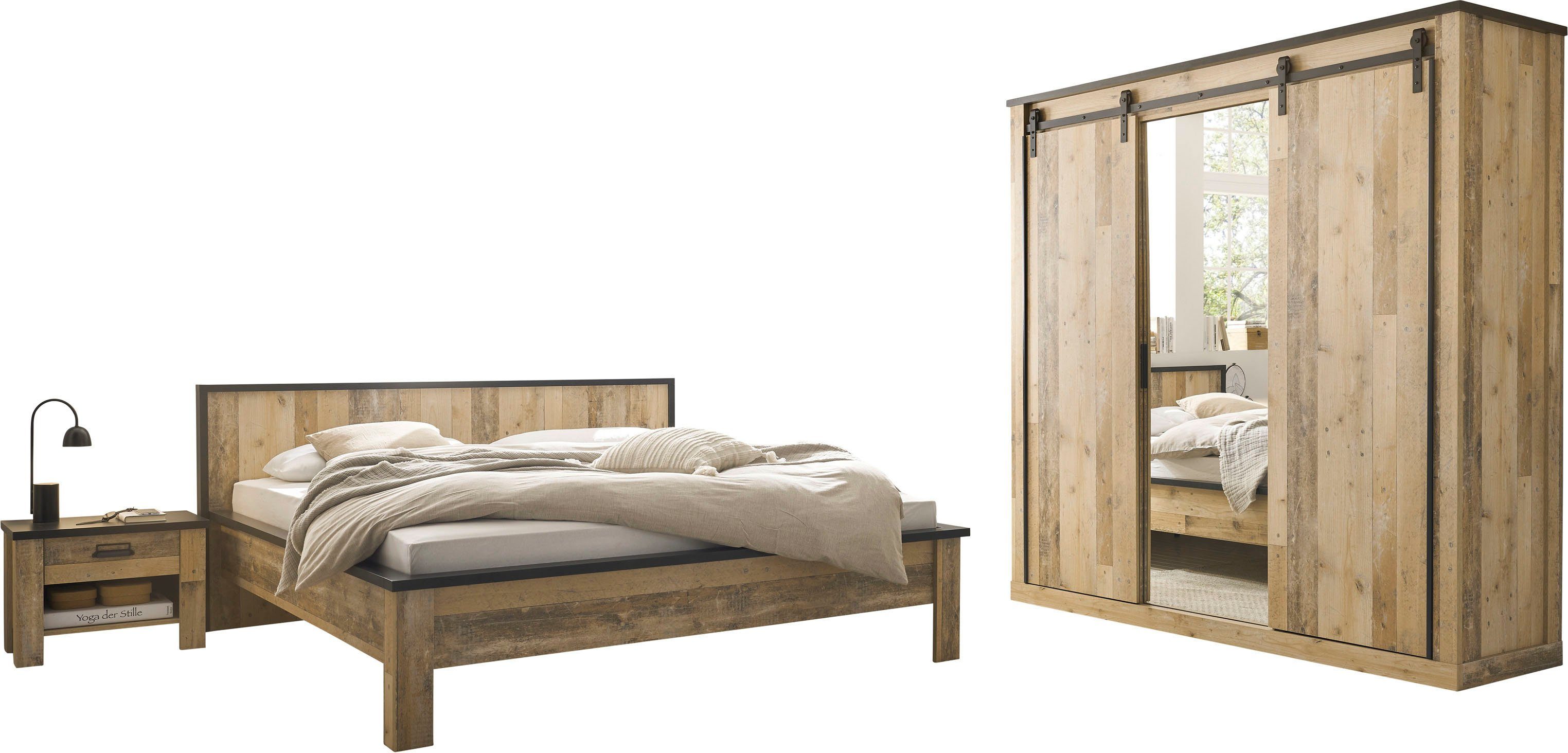 Home affaire Schlafzimmer-Set SHERWOOD, (4-tlg), Liegefläche 180x200cm, Schrank 3-trg. 201cm breit