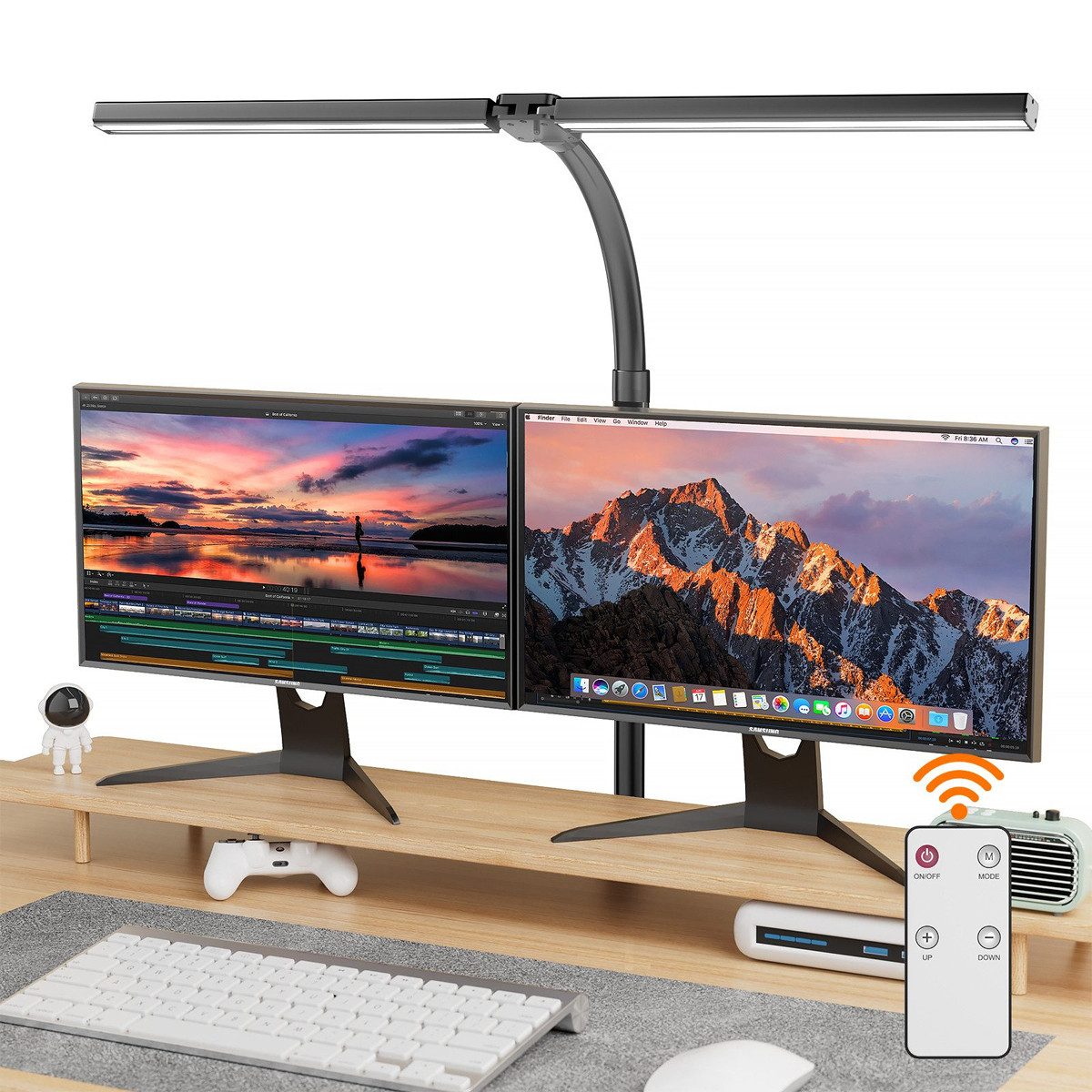 AeroAxis Schreibtischlampe Doppelkopf 24W 80CM LED Schreibtischlampe Dimmbar für Home Office, LED fest integriert, Kaltweiß/Naturweiß/Warmweiß