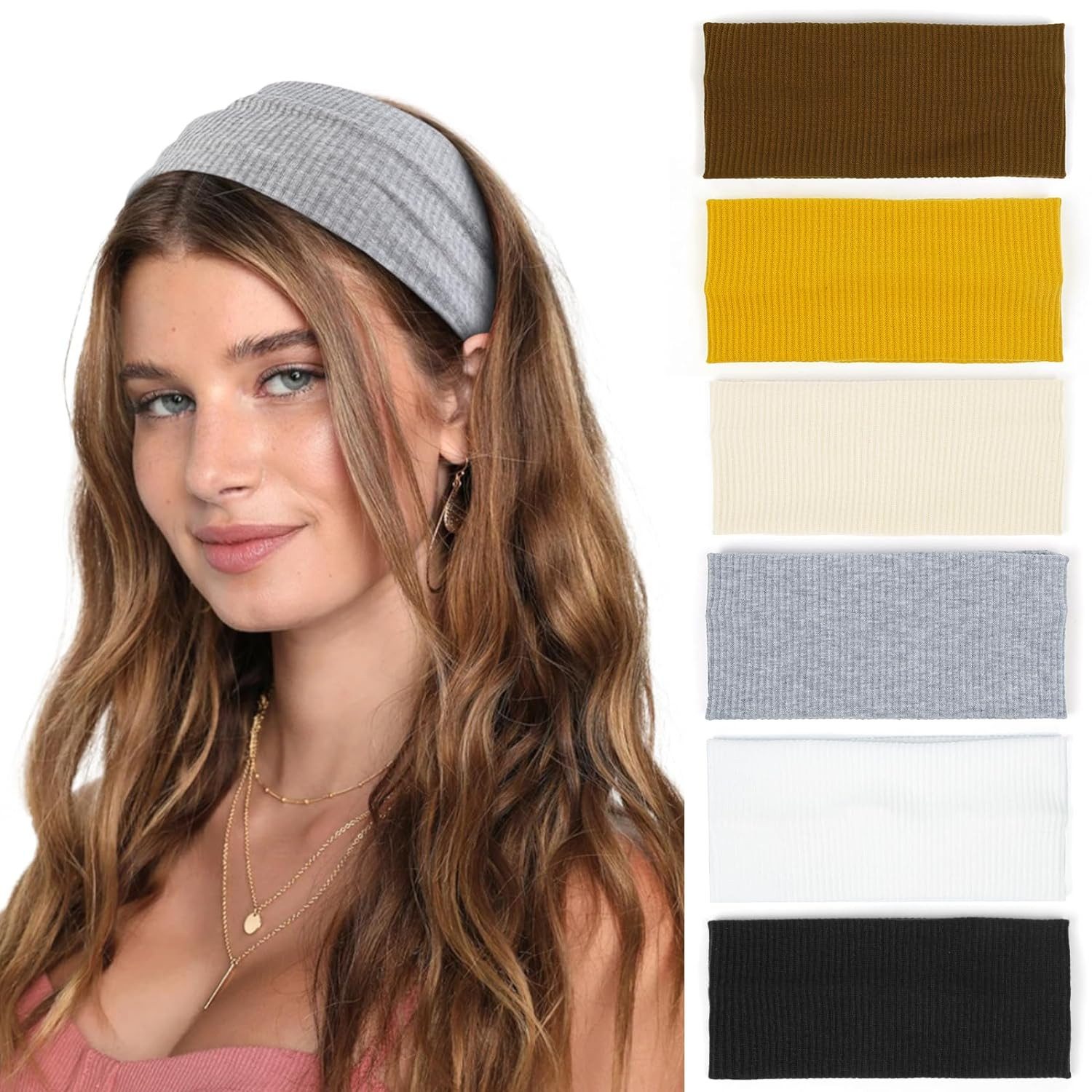 Zaewry Haargummi 6 Stück Stirnbänder Damen Boho Breite Haarband Yoga Stirnband, für kurzes Haar, Yoga, Workout, Laufen, Sport