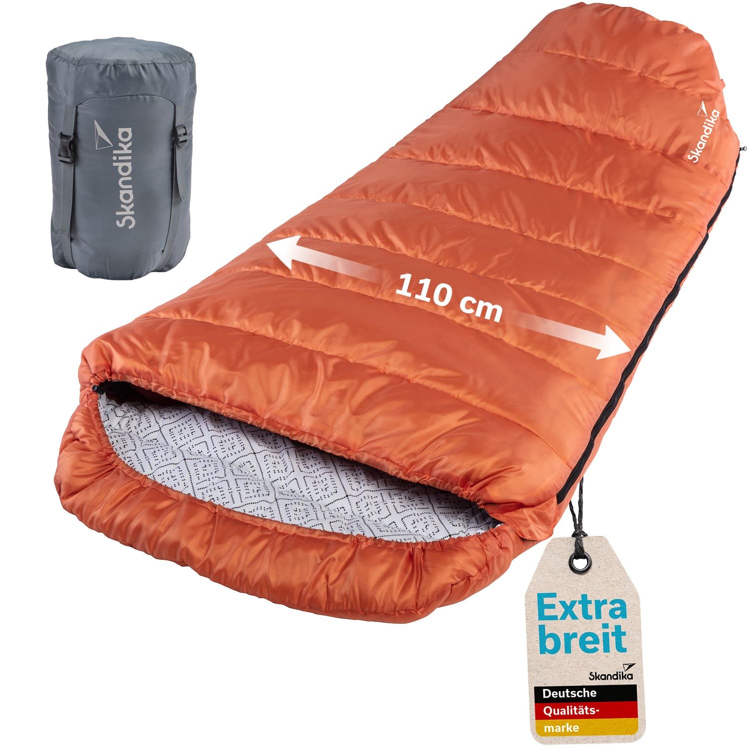 Skandika Mumienschlafsack Vegas Schlafsack XXL für Erwachsene, Camping, koppelbar, breit, groß (2-Wege-Reißverschluss), Doppelschlafsack, 3 Jahreszeiten, bis -12°C, 220 x 110 cm, Packsack