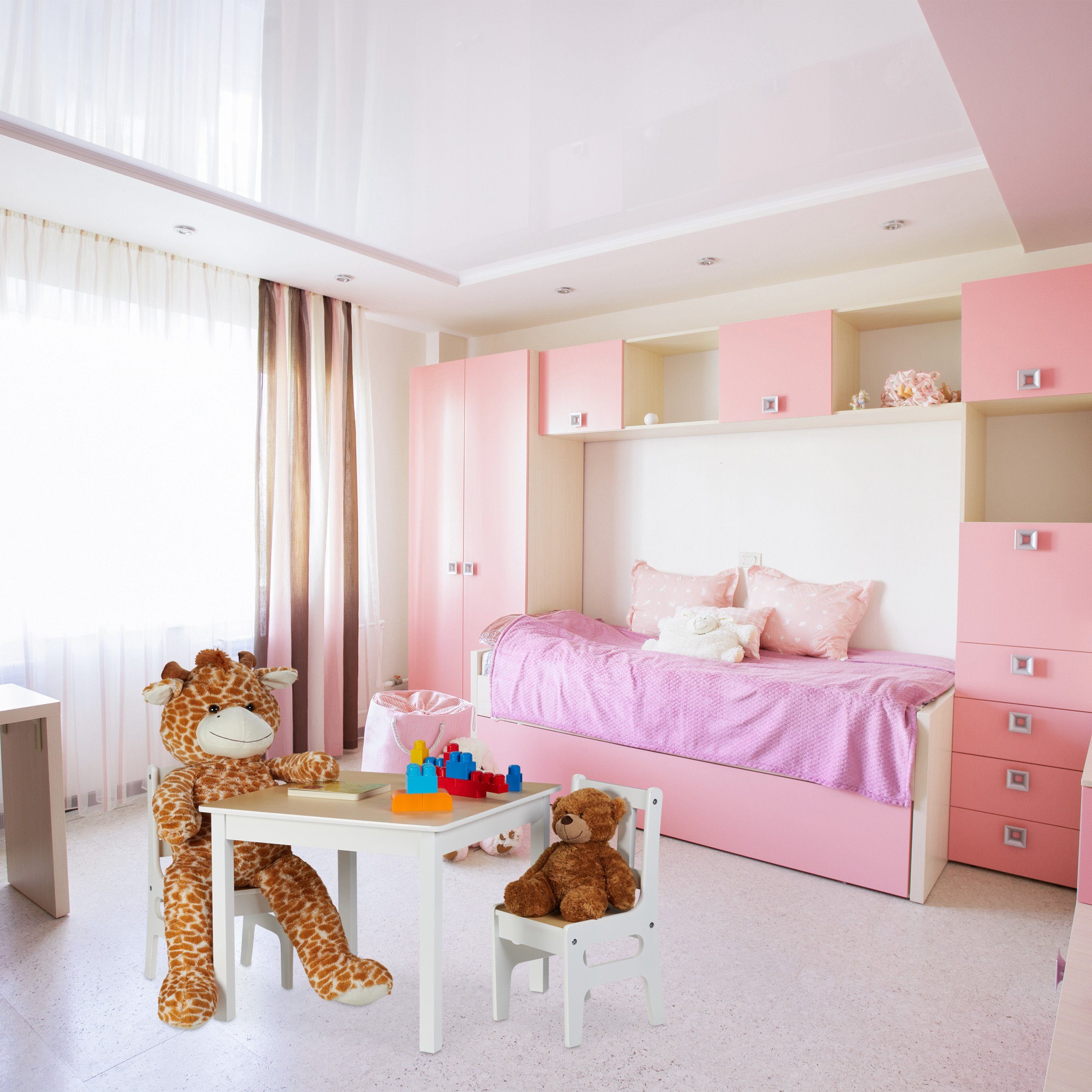 relaxdays Kindertisch mit 2 Stühlen weiß/natur günstig online kaufen