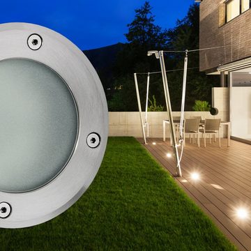 SSC-LUXon LED Gartenstrahler LED-Bodeneinbaustrahler MARNE - rund Optik Edelstahl gebuerstet 6W, Warmweiß