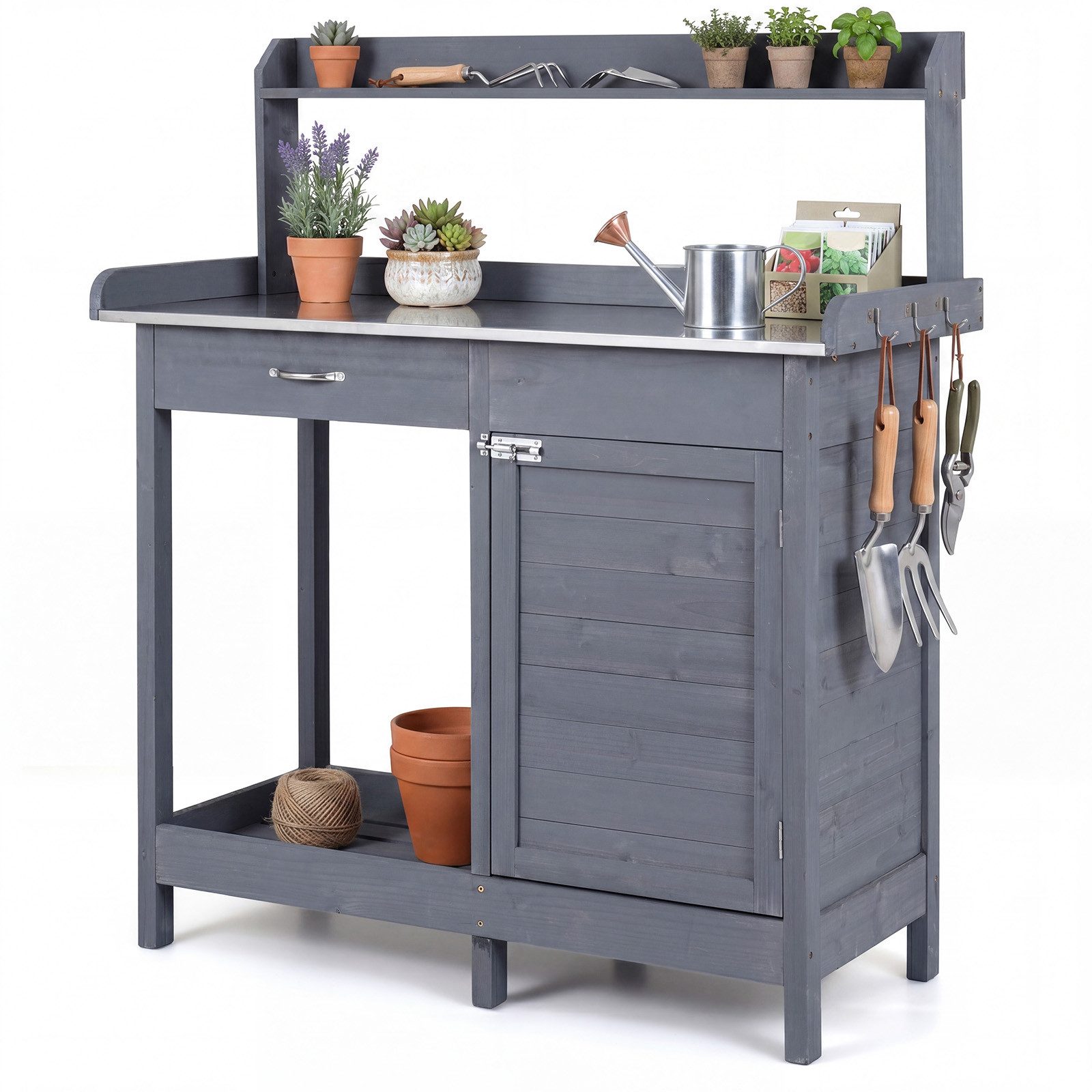 COSTWAY Pflanztisch (1-St), Gärtnertisch mit Schublade, Regal, aus Tannenholz