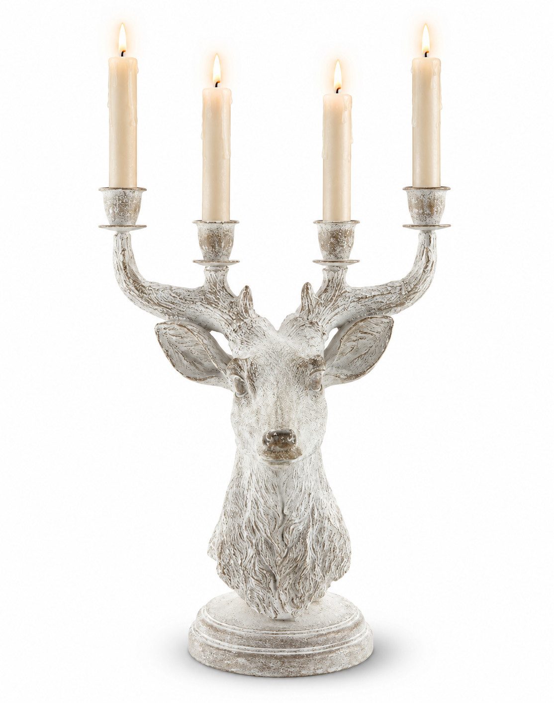 Home-trends24.de Kerzenhalter Hirsch Kerzenständer Kerze Polyresin Silber Tisch Deko