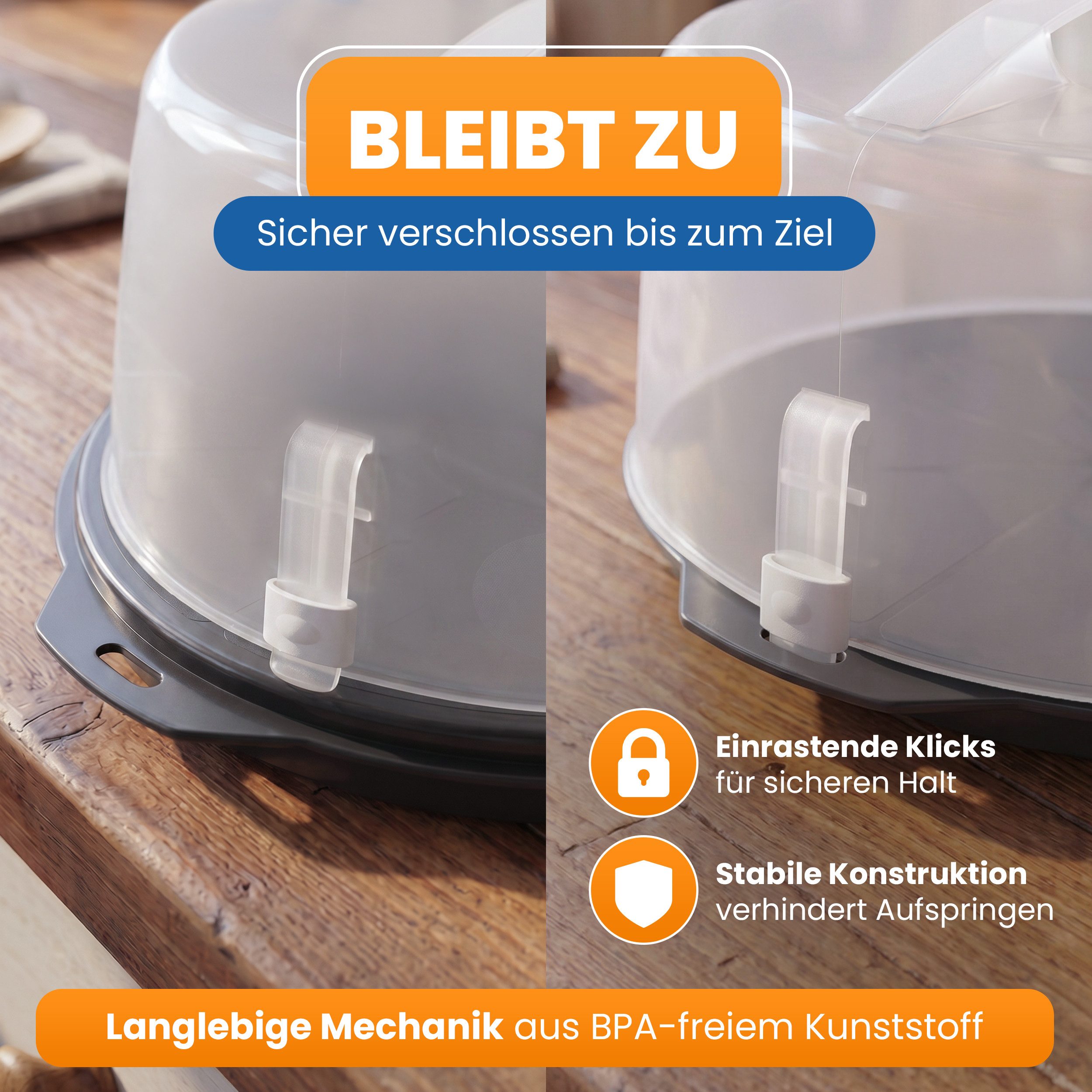 EUROHOME Tortenglocke Tortenbehälter mit Tragegriff - Tortenhaube mit Klickverschluss,(1-tlg., Kuchencontainer hoch 32 x 20 cm) Sichere Transportbox für Kuchen und Torten