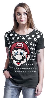 Super Mario Print-Shirt Super Mario Damen T-Shirt Stars dunkelgrau Erwachsene + Jugendliche