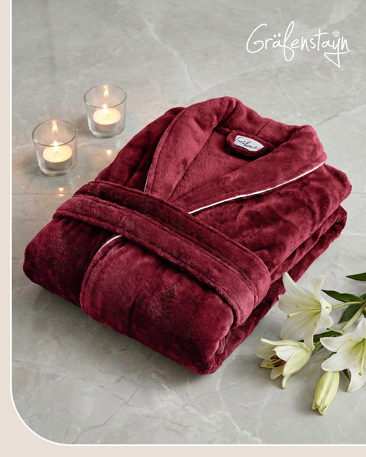 Gräfenstayn Damenbademantel Bademantel Damen flauschig Kapuze Kuschelfleece leicht kurz, warm & kuschelig, Knielang, Fronttaschen, Gürtel, S-XXL – Bild 2 von 5