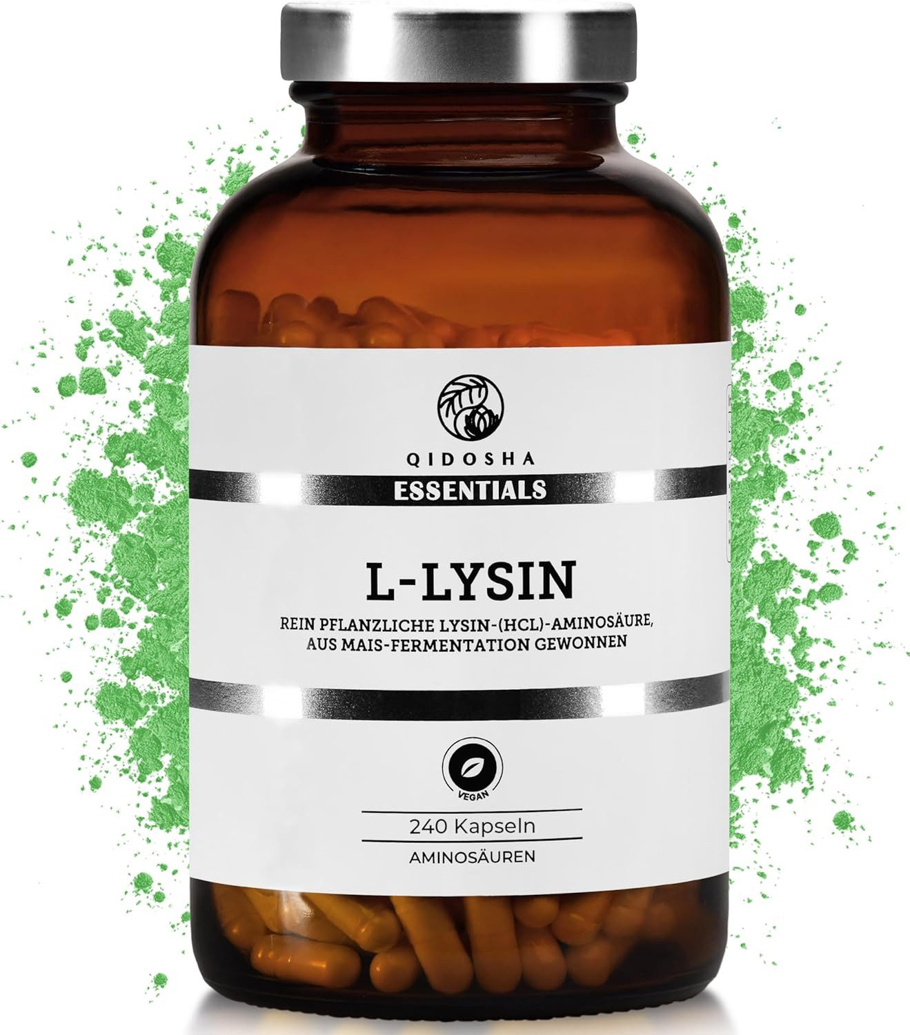 QIDOSHA L-Lysin Kapseln, 240 St., 143 g, 500 mg pflanzliches L-Lysin pro Kapsel
