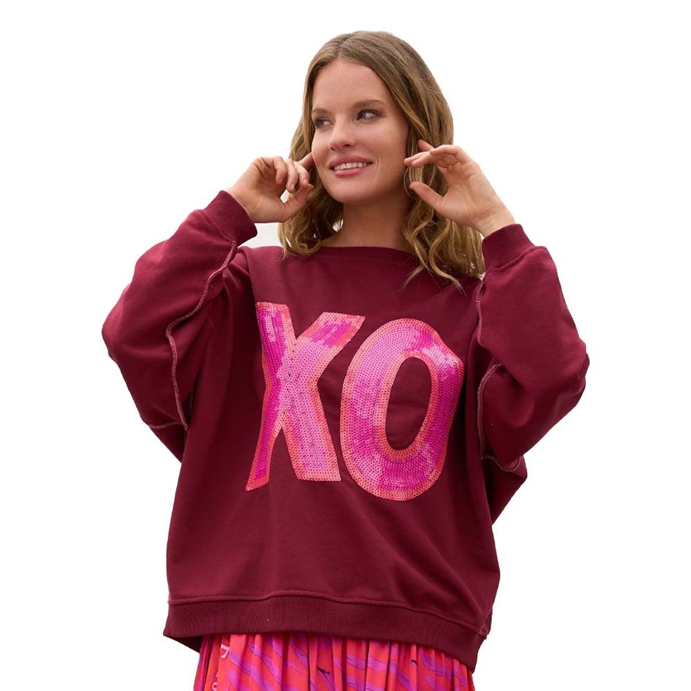 Miss Goodlife Sweatshirt MG12943 "XO Paillette" Oversize-Sweater – Bordeaux günstig online kaufen