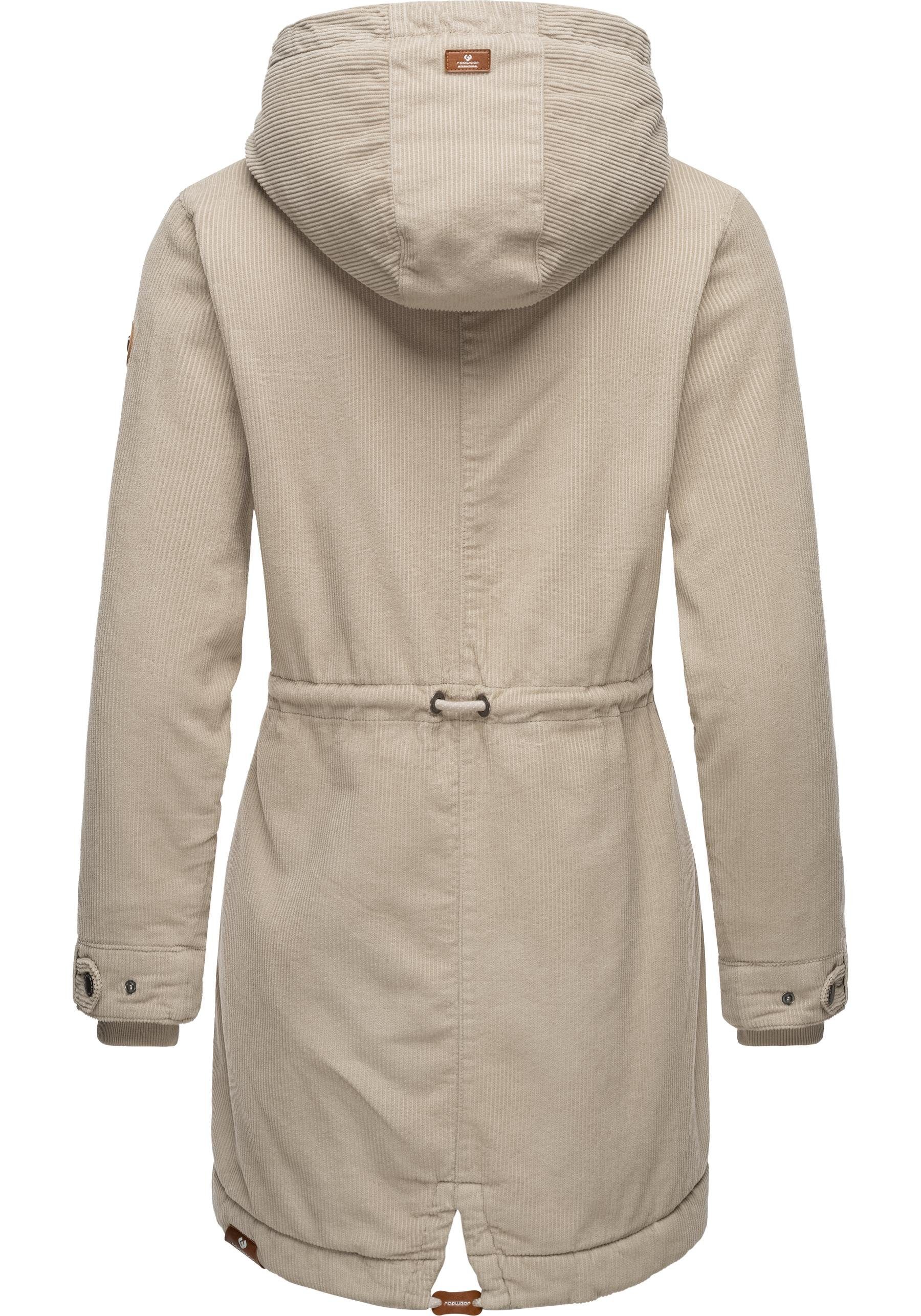 Ragwear Winterjacke Canny Corduroy stylischer Damen Cordmantel mit Kapuze