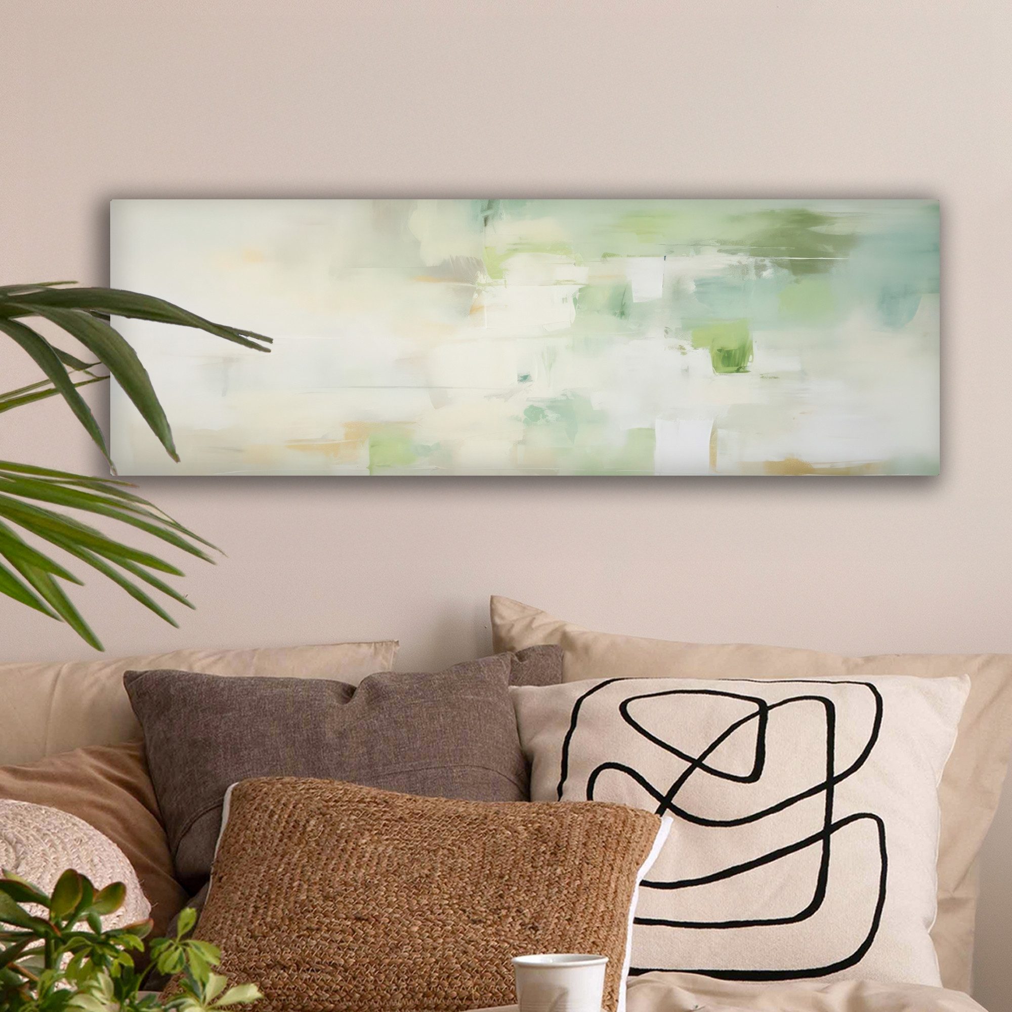 OneMillionCanvasses® Leinwandbild Panorama Abstrakt - Kunst - Weiß - Grün - günstig online kaufen