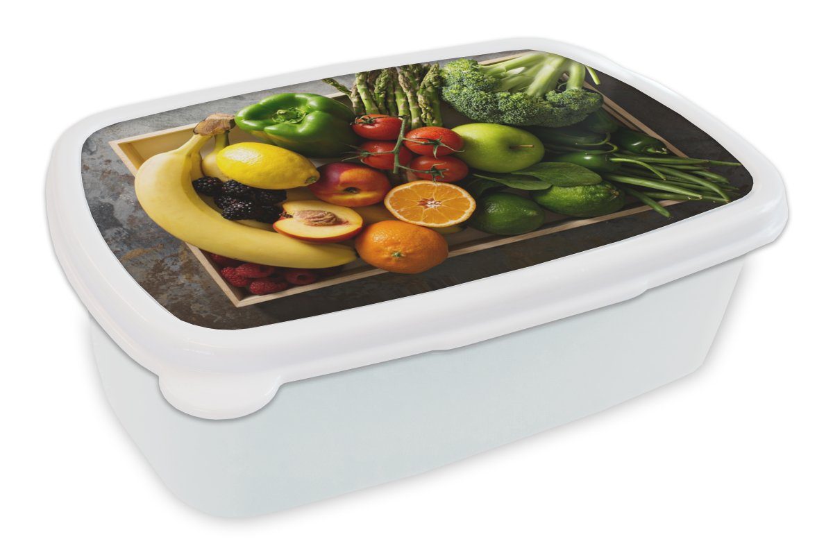 MuchoWow Lunchbox Kiste Brotdose, weiß Kunststoff, Kinder und Regenbogen, für Erwachsene, Mädchen - Brotbox für Obst - (2-tlg), Jungs und